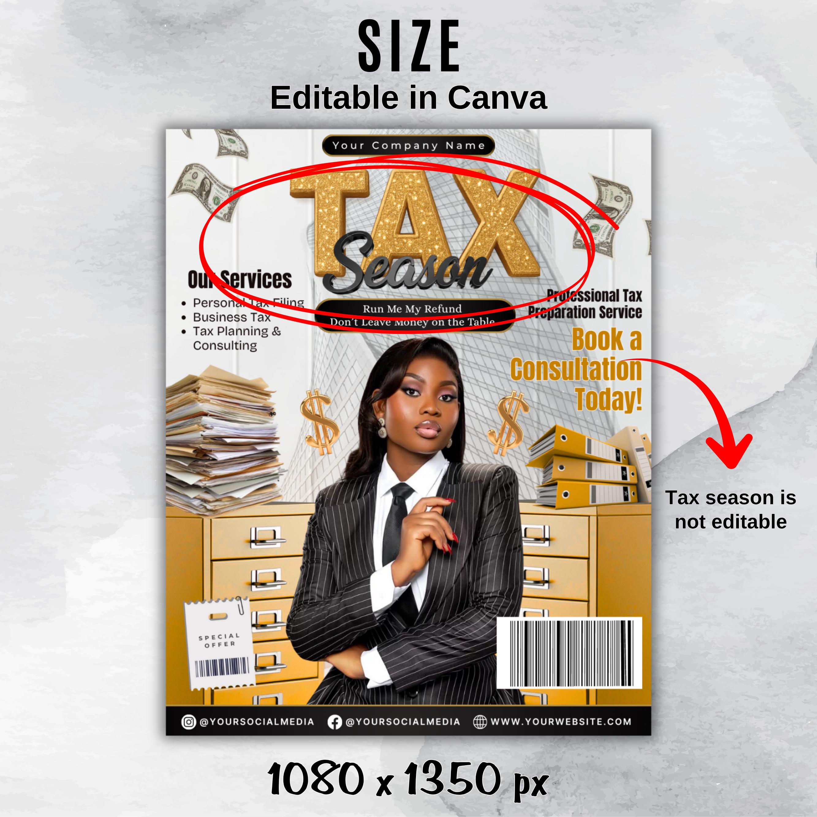 Magazine Flyer For Tax Season, Modern Tax Prep Flyer, Editable Tax Refund Preparation, Accountant Marketing Flyer, Canva Tax Business Flyer