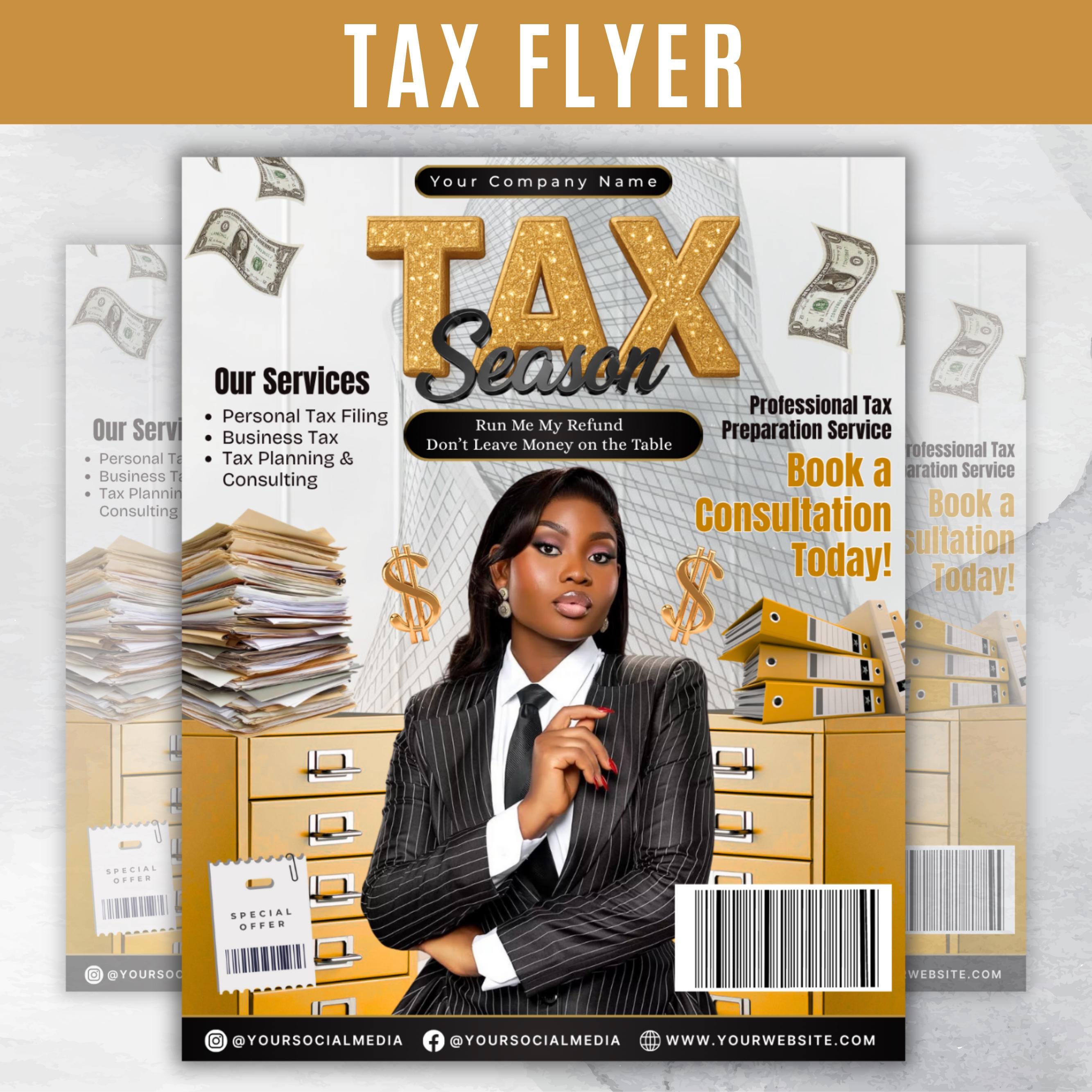 Magazine Flyer For Tax Season, Modern Tax Prep Flyer, Editable Tax Refund Preparation, Accountant Marketing Flyer, Canva Tax Business Flyer