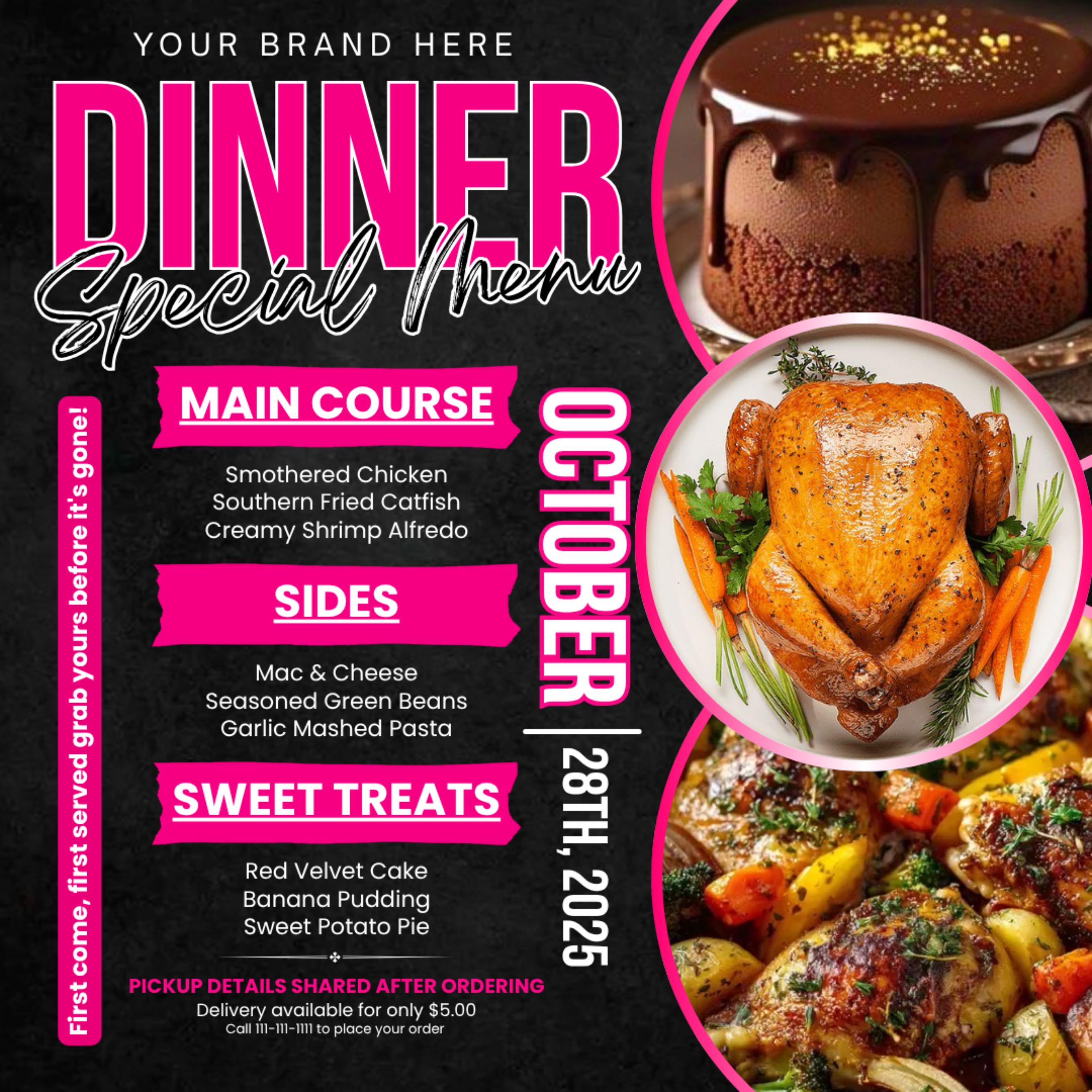 Dinner Sale Flyer, Sunday deal Special Flyer Restaurant Food menu business flyer, Editable Flyer Canva Template, Dinner special Flyer