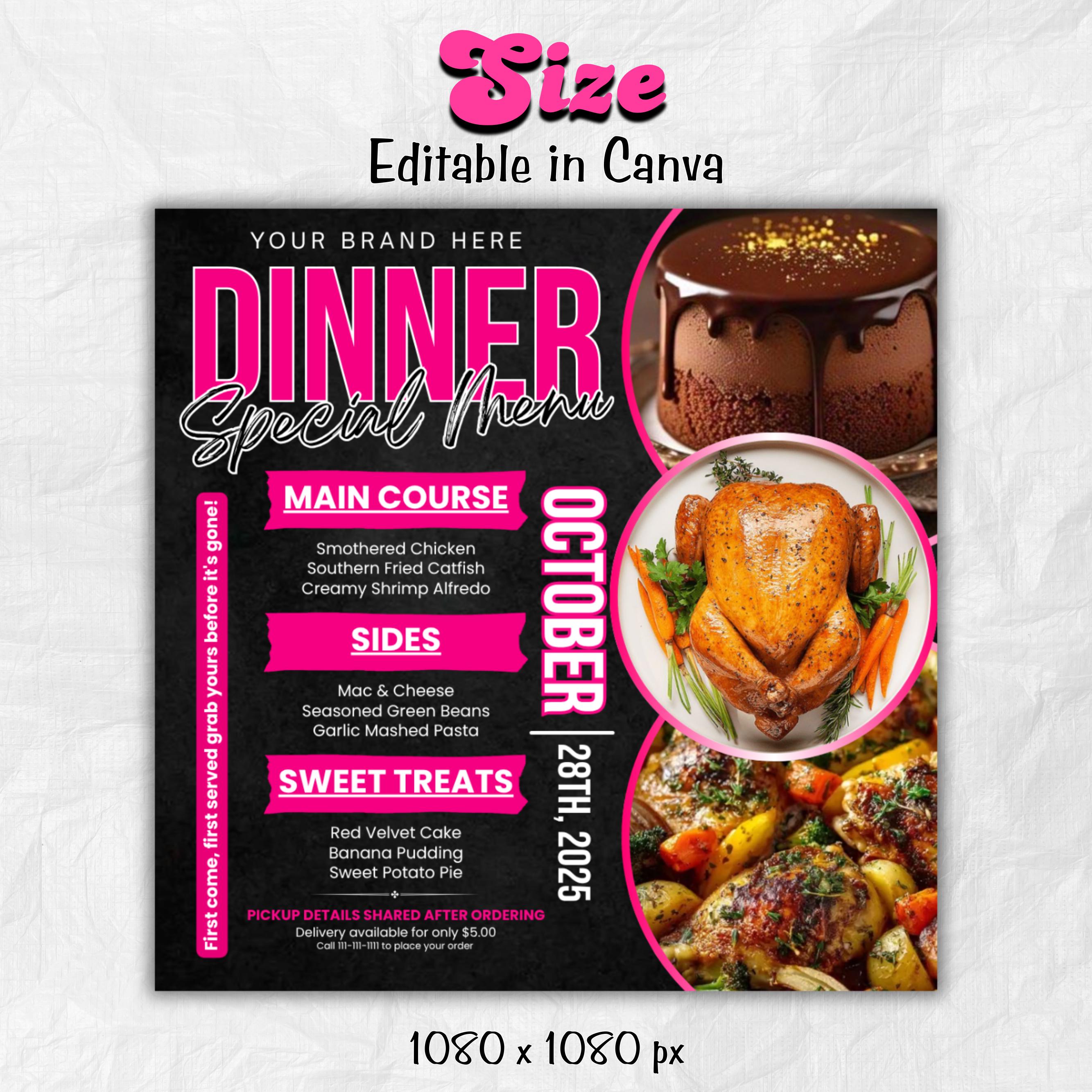 Dinner Sale Flyer, Sunday deal Special Flyer Restaurant Food menu business flyer, Editable Flyer Canva Template, Dinner special Flyer