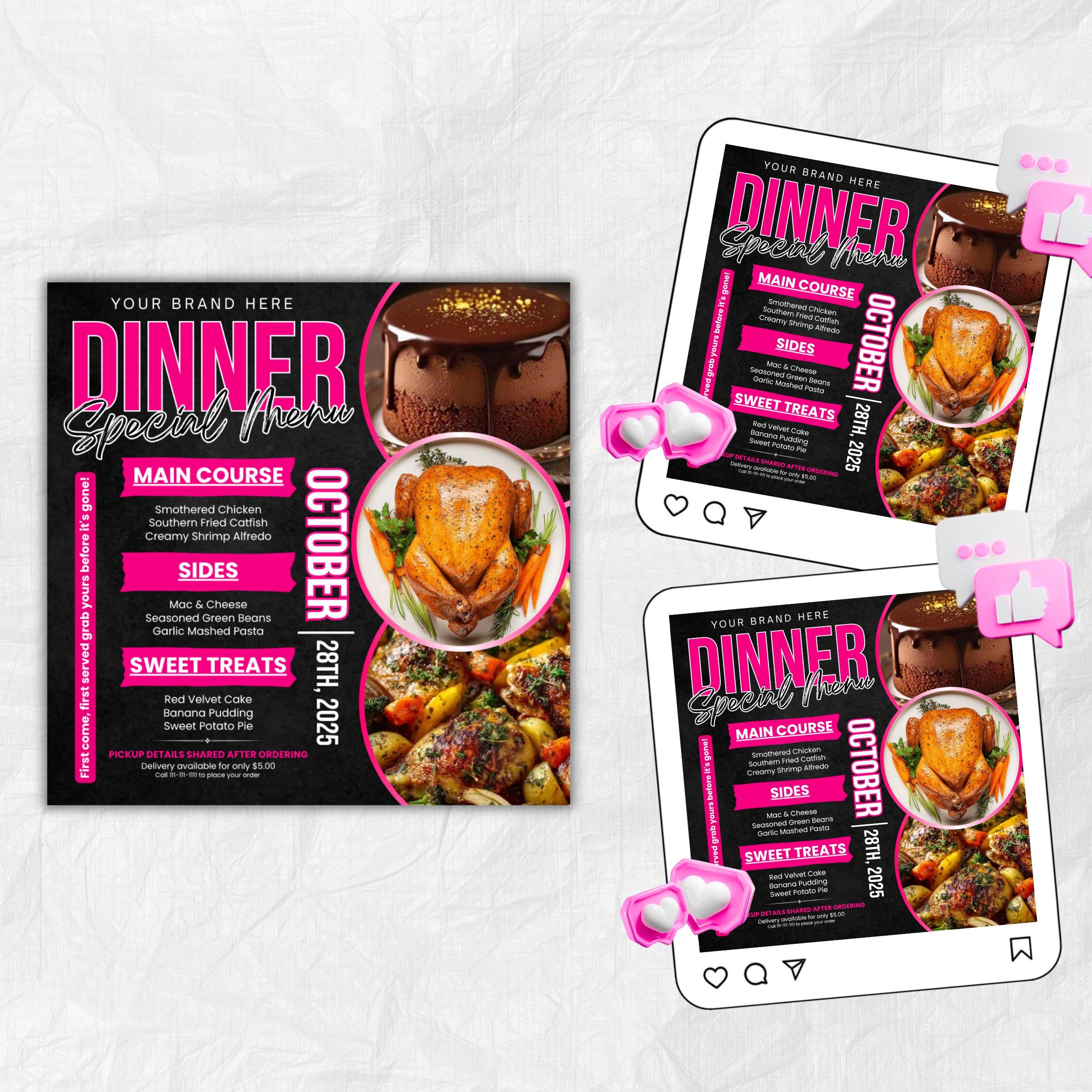 Dinner Sale Flyer, Sunday deal Special Flyer Restaurant Food menu business flyer, Editable Flyer Canva Template, Dinner special Flyer