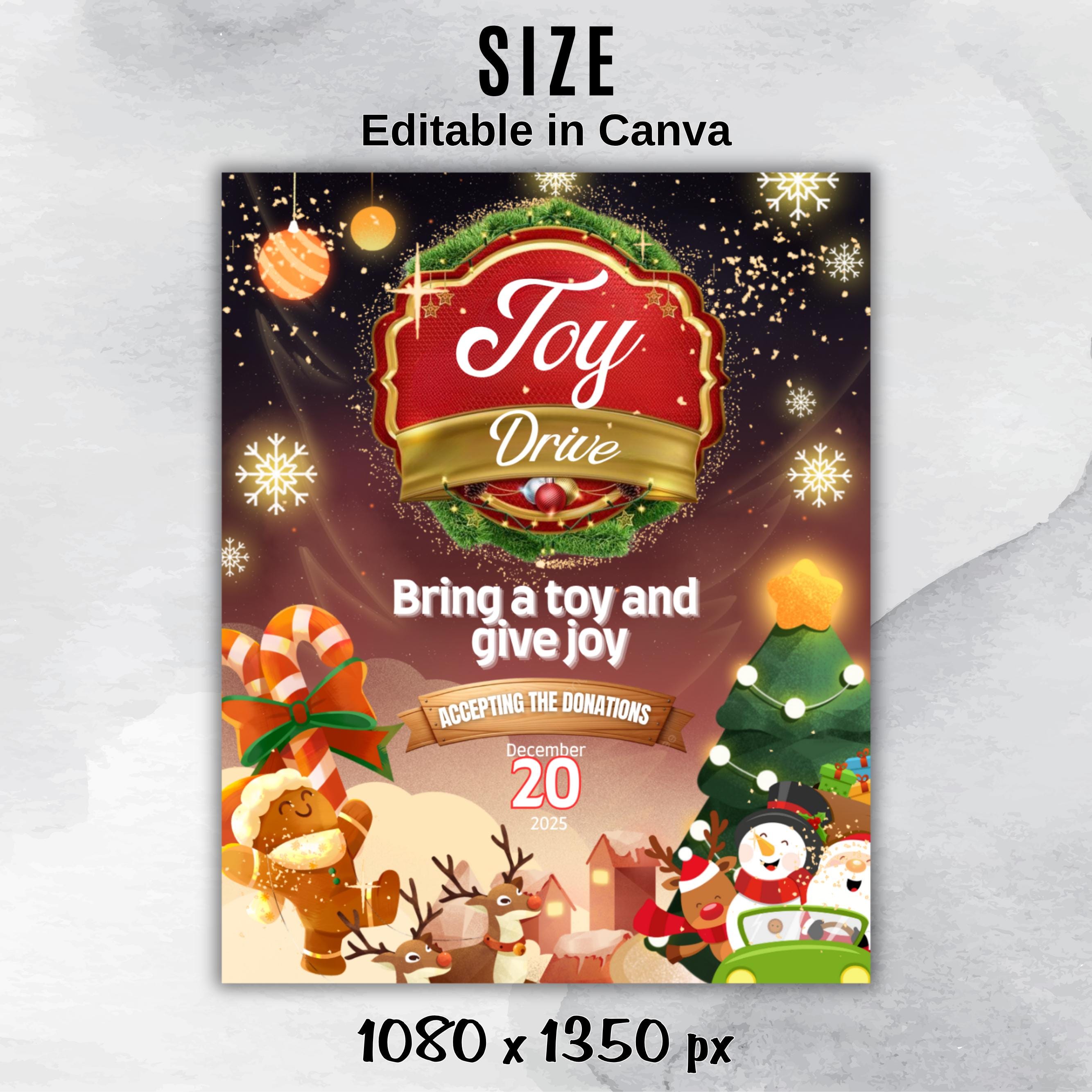 Christmas Toy Drive Flyer Canva Template, Christmas Party Flyer, Toy Drive Template, Food Drive Flyer, Toy Drive Flyer, Diy Toy Party Flyer