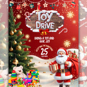Festive Christmas Toy Drive Flyer Canva Template for Holiday Parties and Events - Editable and Customizable Design