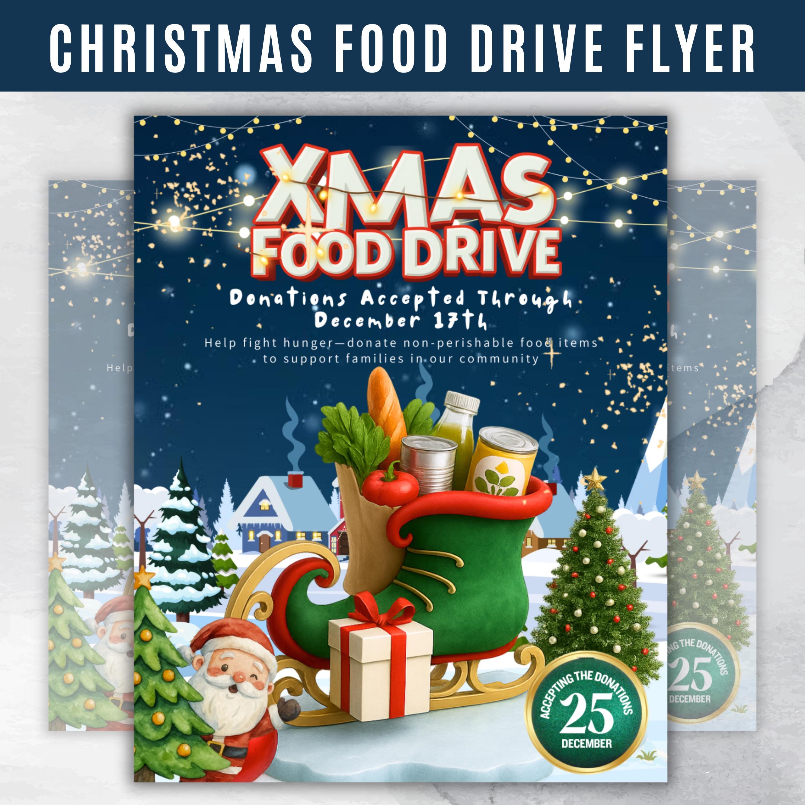 Christmas Food Drive Flyer Canva Template, Holiday Food Drive Template, Church School Food Drive Flyer, Editable Christmas Festival Flyer
