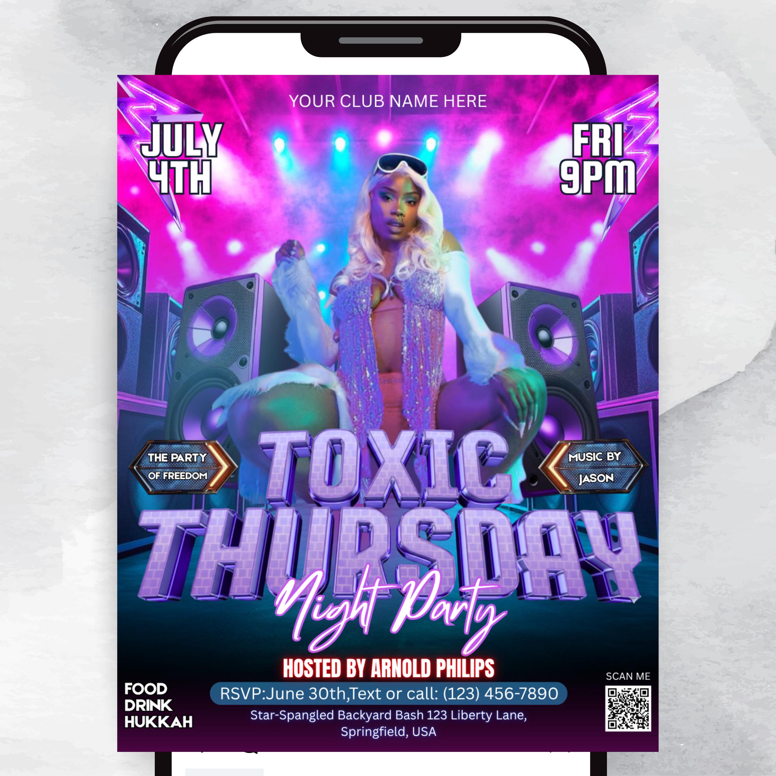Toxic Thursday Party Flyer, Editable Thursday Party Flyer Template, DJ Nightclub Party For Toxic Adults, Hot Girls Party, Instant download