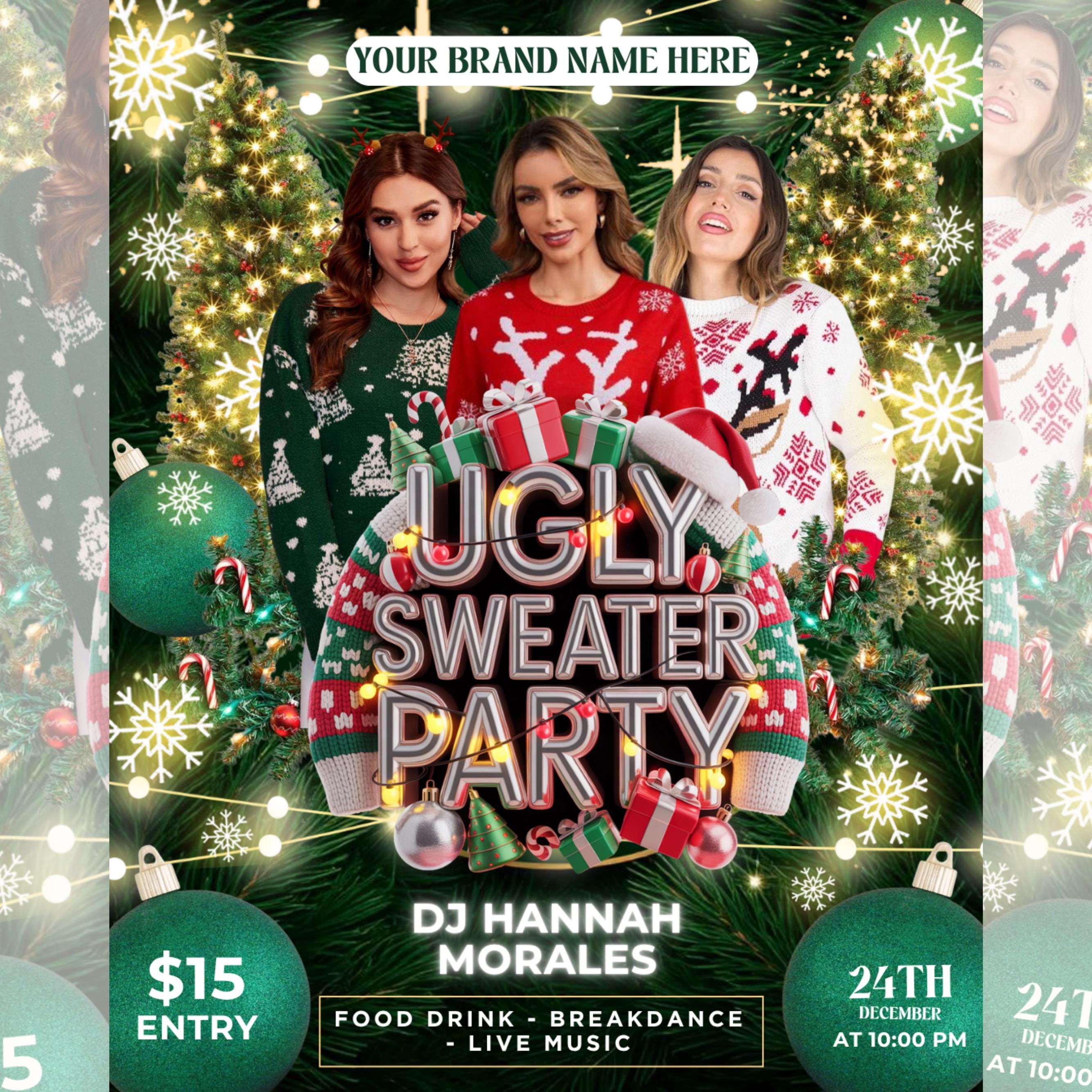 Ugly Sweater Christmas Party Flyer Template - Perfect for Holiday Gatherings and Festive Events