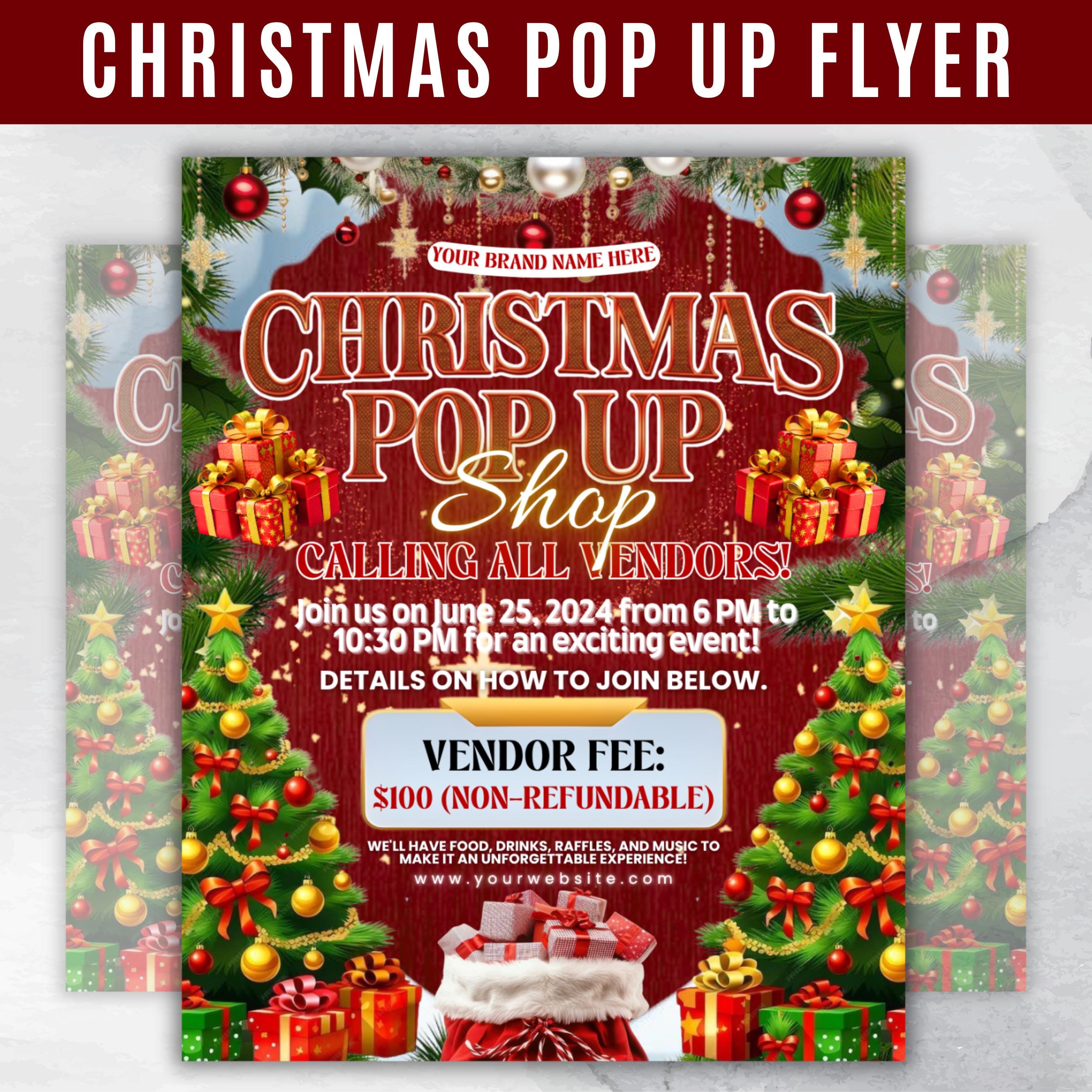 Christmas Sip And Shop Flyer - Editable Canva Template for Holiday Sales and Pop Up Events