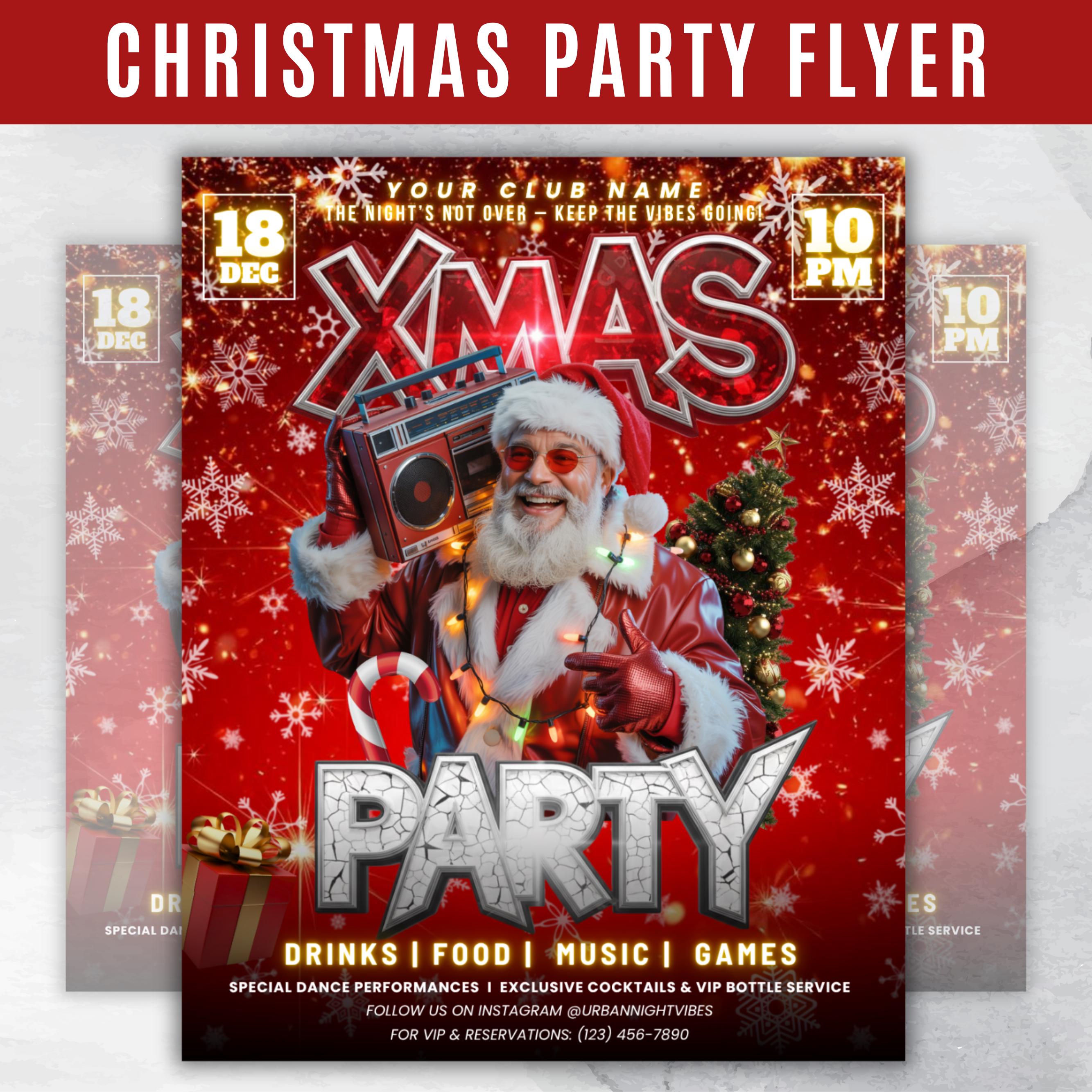 Christmas Party Flyer, Nightclub Flyer For Christmas Celebration, Holiday Dj Party Flyer Template, Canva Editable Santa Party Flyer