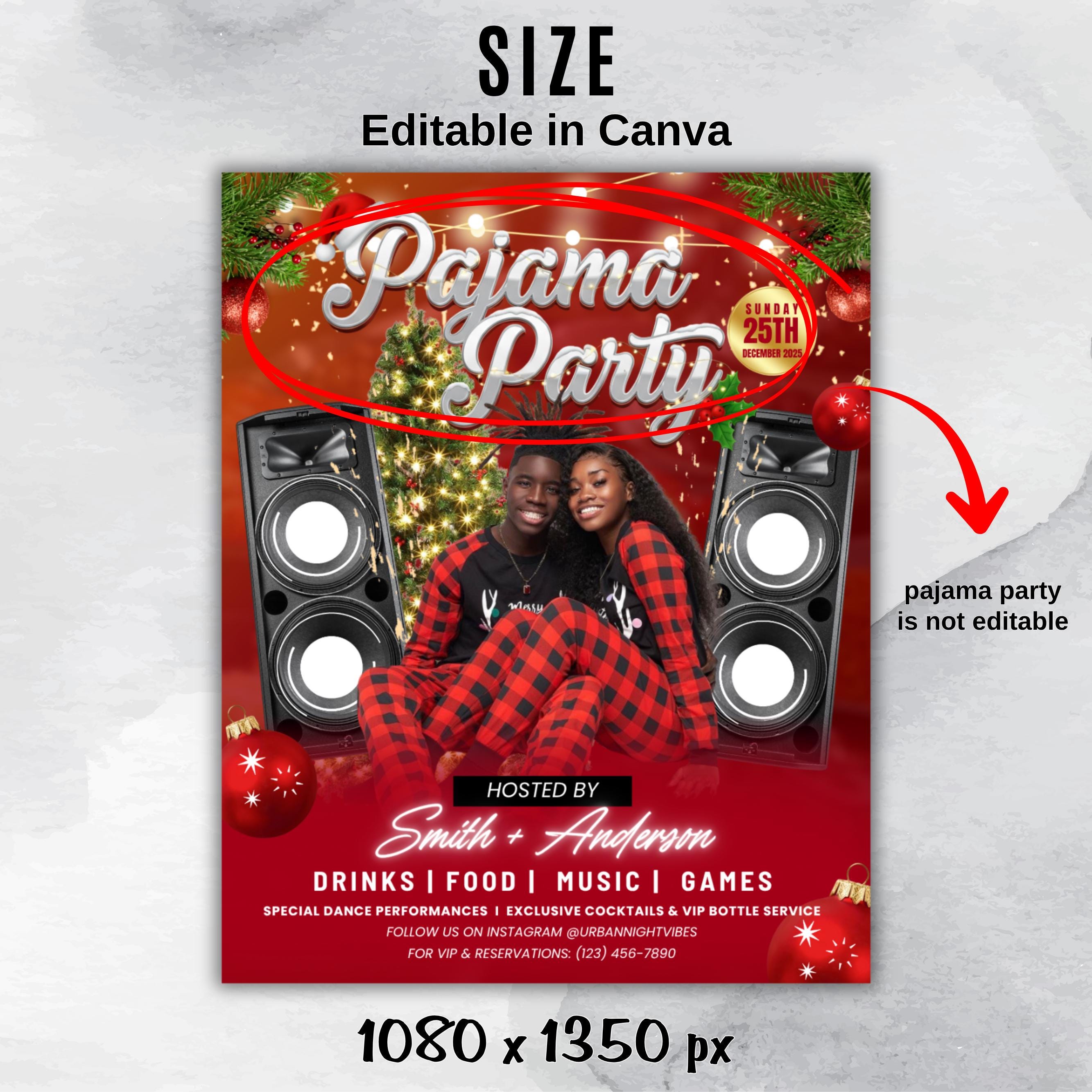 Christmas Pajama Party Flyer, Xmas Holiday Party Flyer, Christmas Club Flyer Template, Canva Editable Christmas Diy Flyer Template