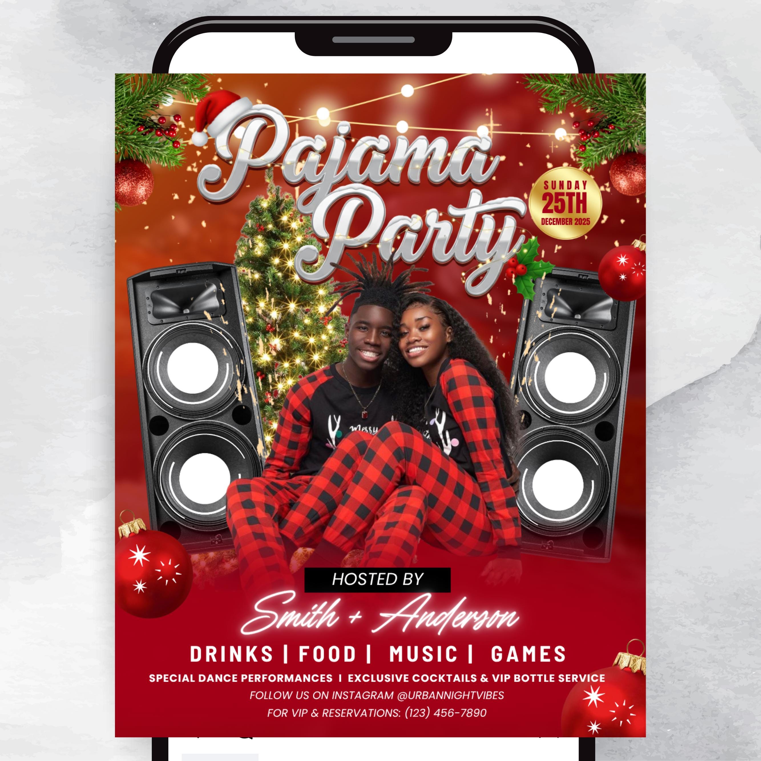 Christmas Pajama Party Flyer, Xmas Holiday Party Flyer, Christmas Club Flyer Template, Canva Editable Christmas Diy Flyer Template