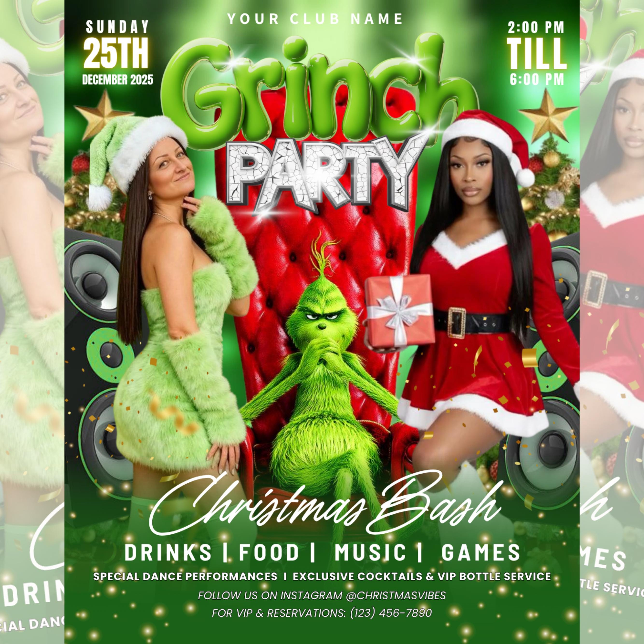 Christmas Party Flyer, Nightclub Flyer For Christmas Celebration, Holiday Dj Party Flyer Template, Canva Editable Santa Party Flyer