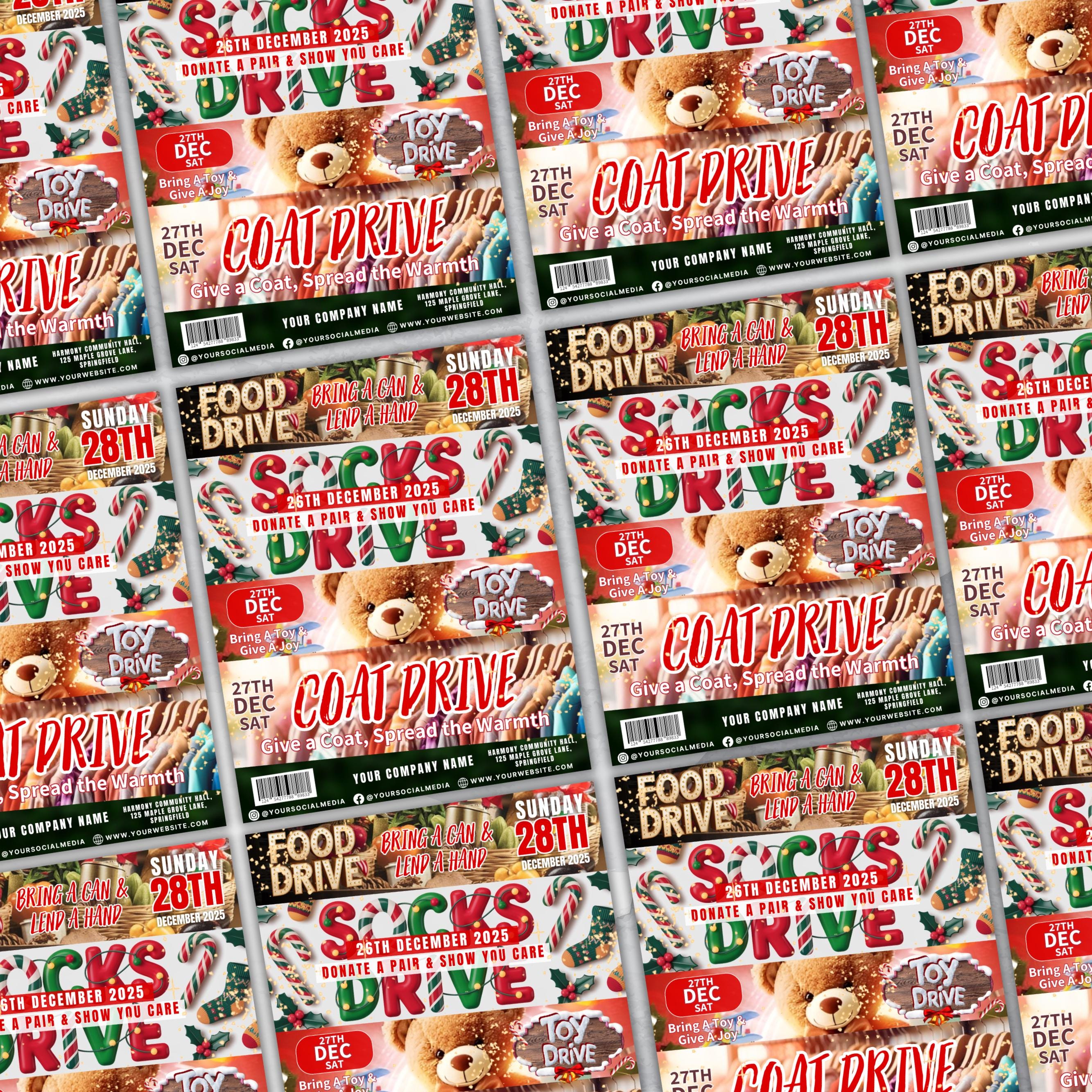 Customizable Christmas Drive Flyer for Toy, Food, Socks, and Coat Drives - Perfect for Community Events