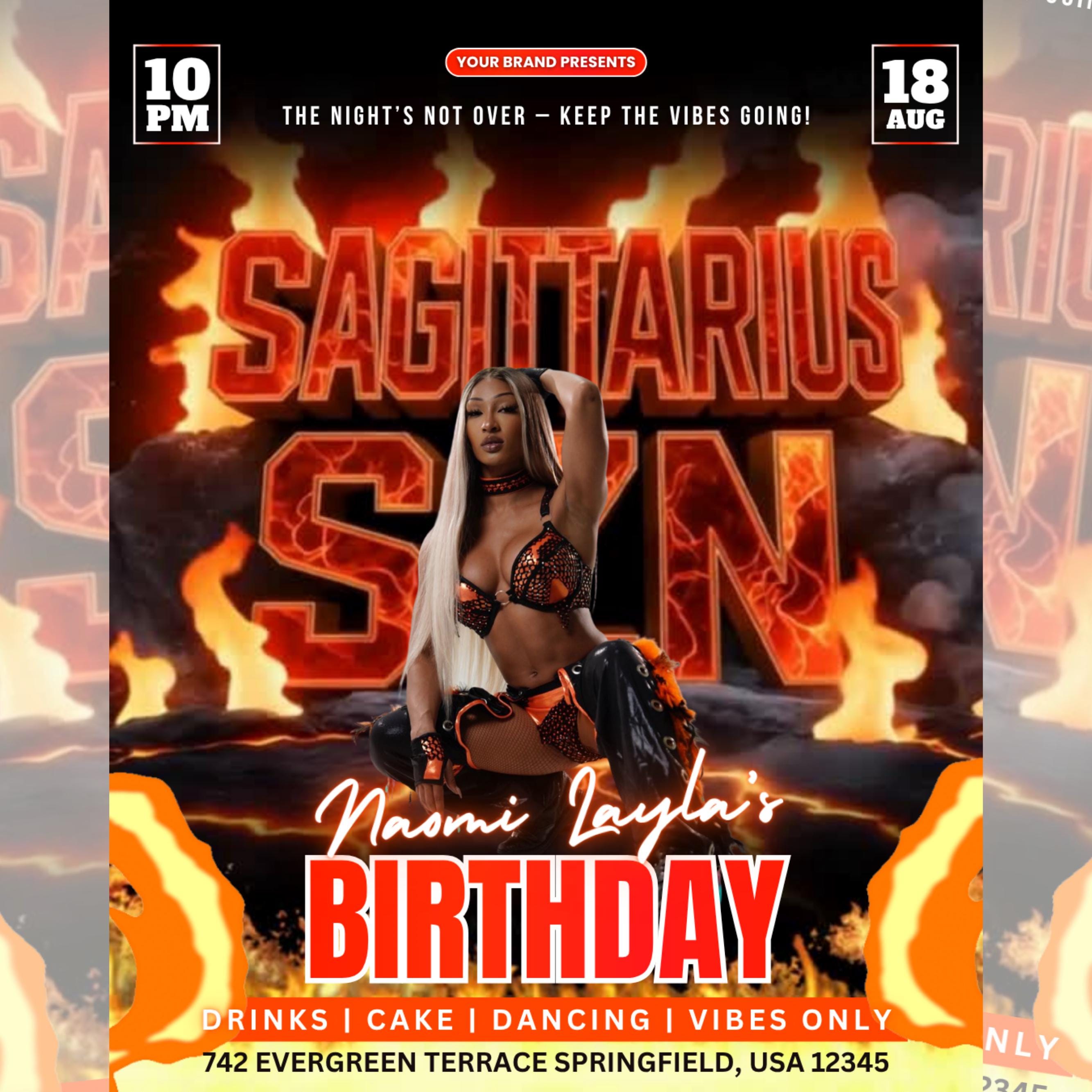 Sagittarius Birthday Flyer For Her, Sagittarius Nightclub Birthday Flyer,Sagittarius Szn Celebration Flyer, Editable Sagittarius Party Flyer