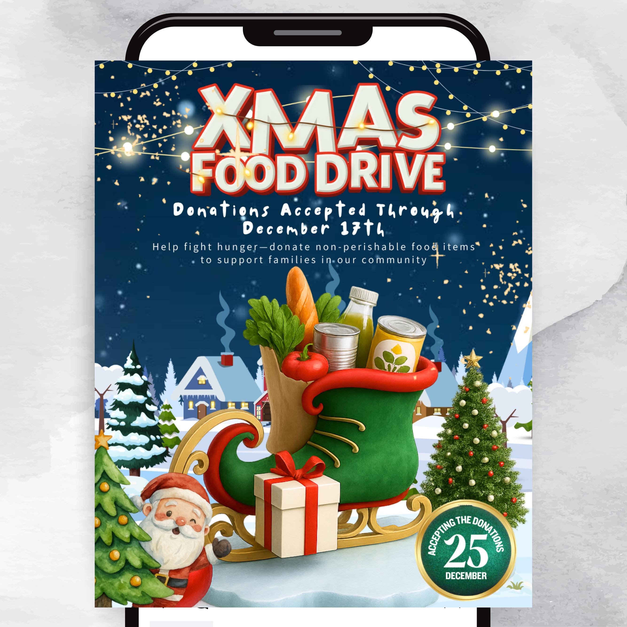 Christmas Food Drive Flyer Canva Template, Holiday Food Drive Template, Church School Food Drive Flyer, Editable Christmas Festival Flyer