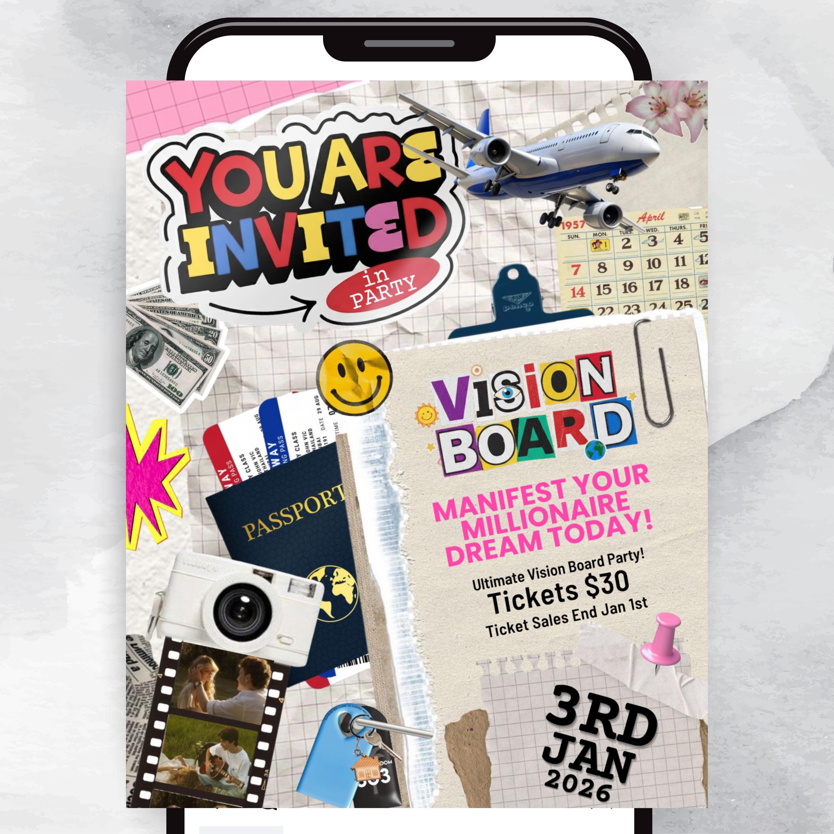 Vision Board Flyer, Vision Board Party Flyer,Manifesting Event Flyer,Vision Board Party Flyer,Manifestation board party flyer,Canva Template