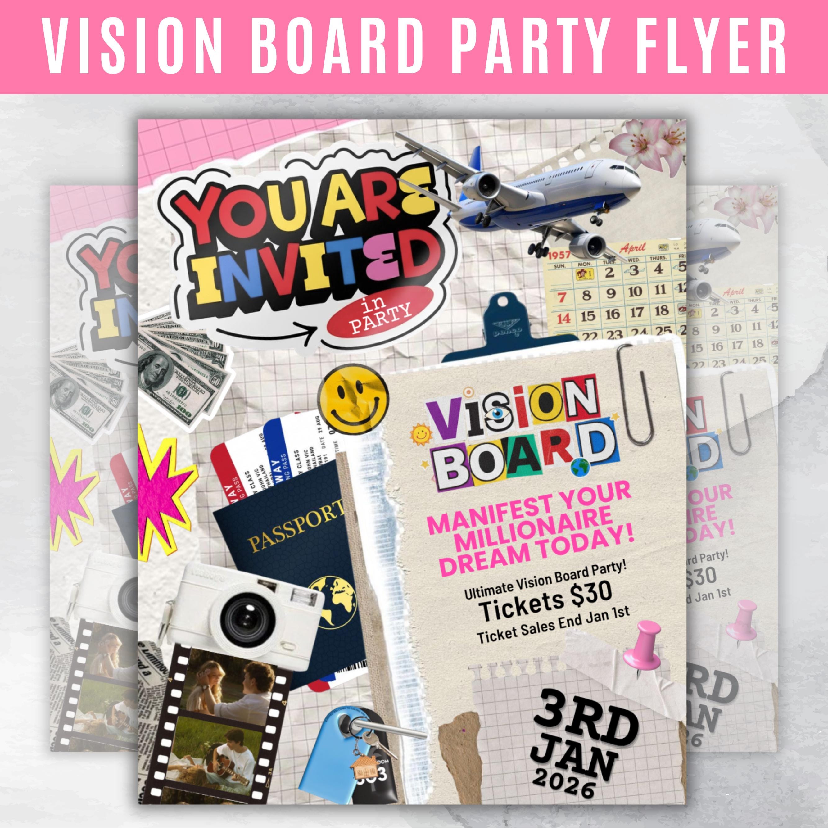 Vision Board Flyer, Vision Board Party Flyer,Manifesting Event Flyer,Vision Board Party Flyer,Manifestation board party flyer,Canva Template
