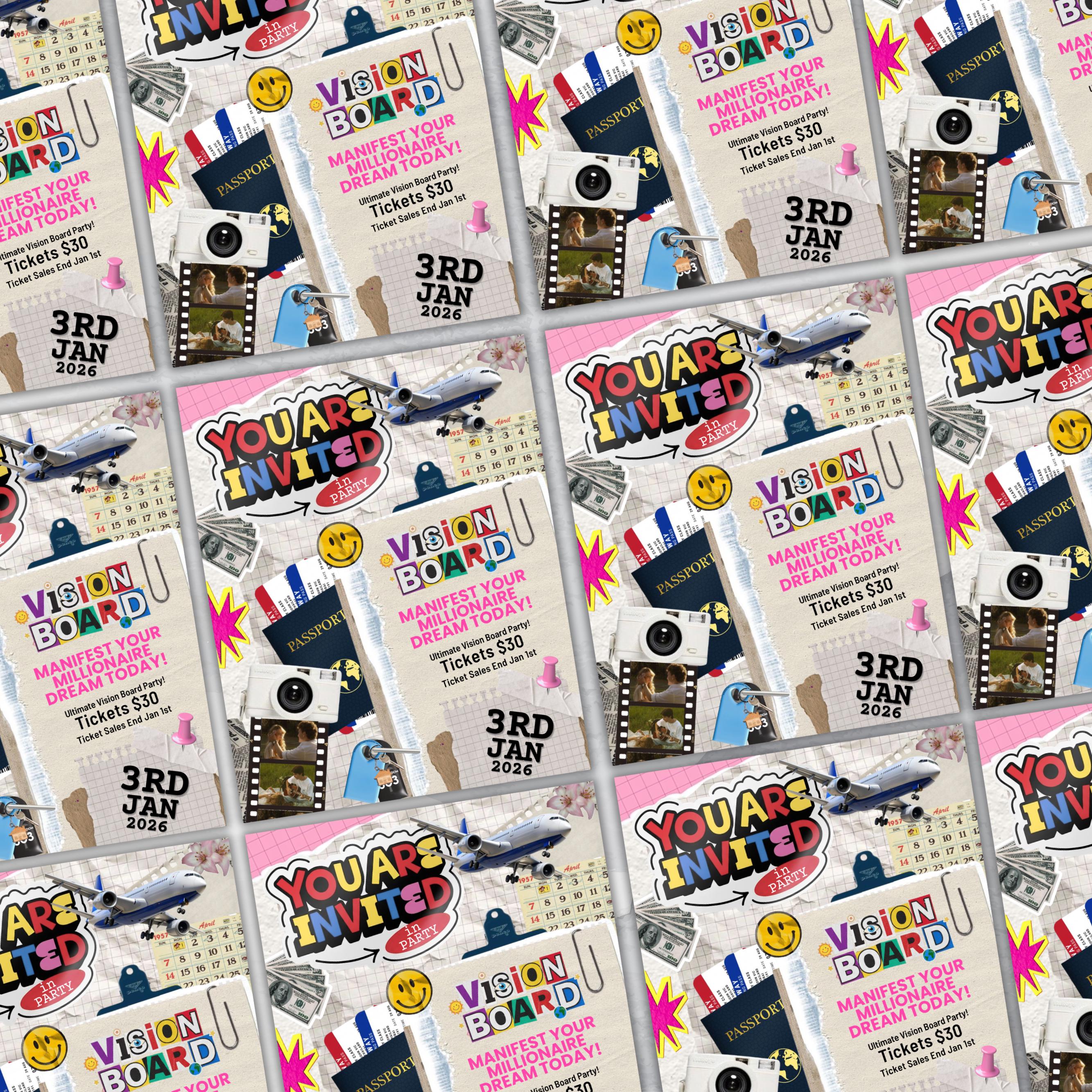 Vision Board Flyer, Vision Board Party Flyer,Manifesting Event Flyer,Vision Board Party Flyer,Manifestation board party flyer,Canva Template
