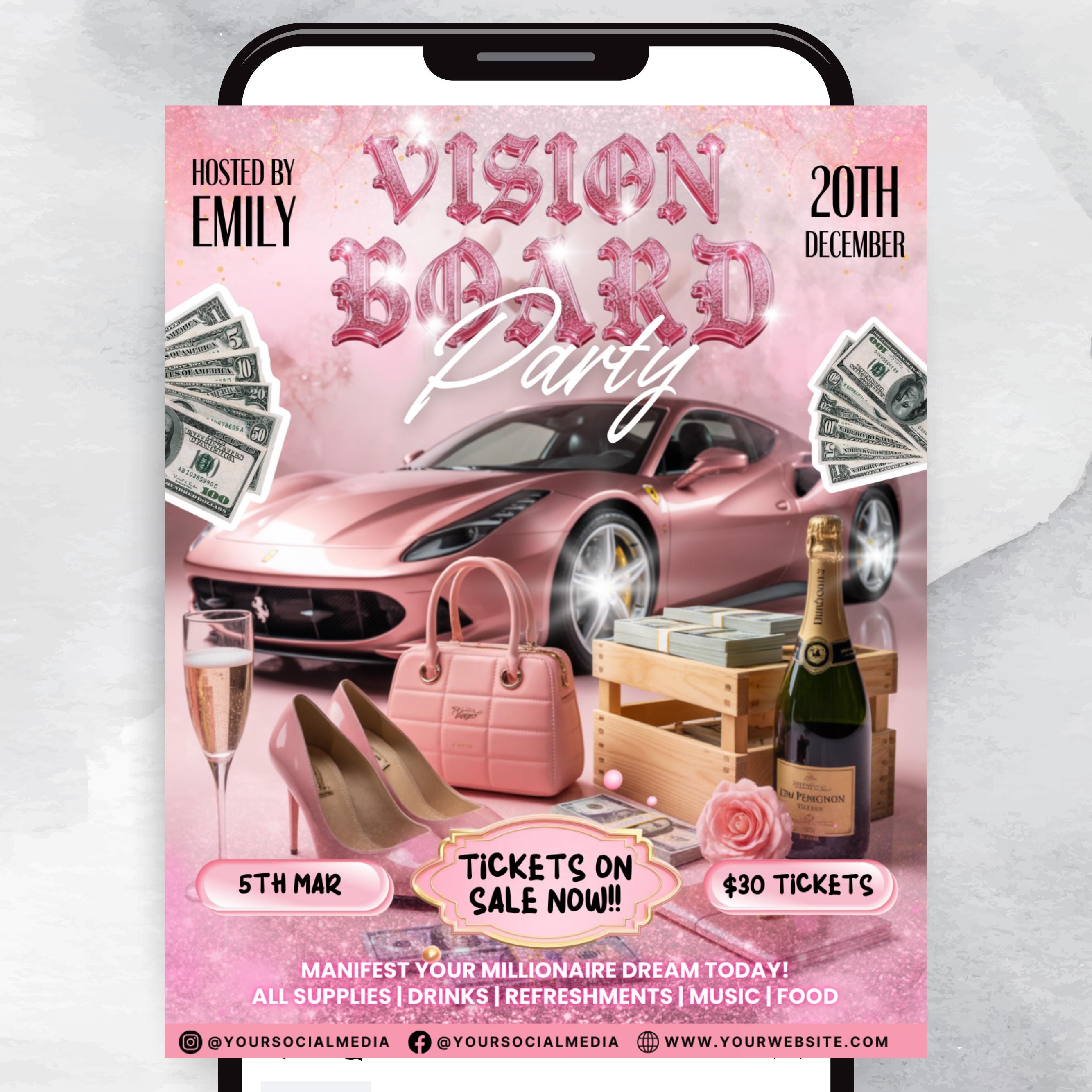 Vision Board Flyer, Vision Board Party Flyer,Manifesting Event Flyer,Vision Board Party Flyer,Manifestation board party flyer,Canva Template