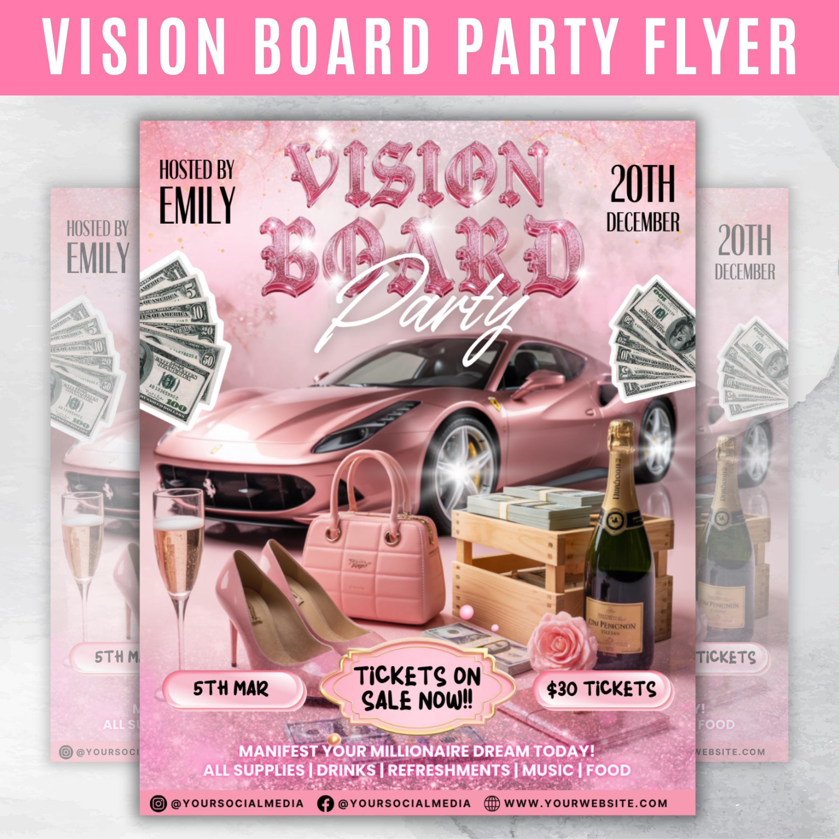Vision Board Flyer, Vision Board Party Flyer,Manifesting Event Flyer,Vision Board Party Flyer,Manifestation board party flyer,Canva Template