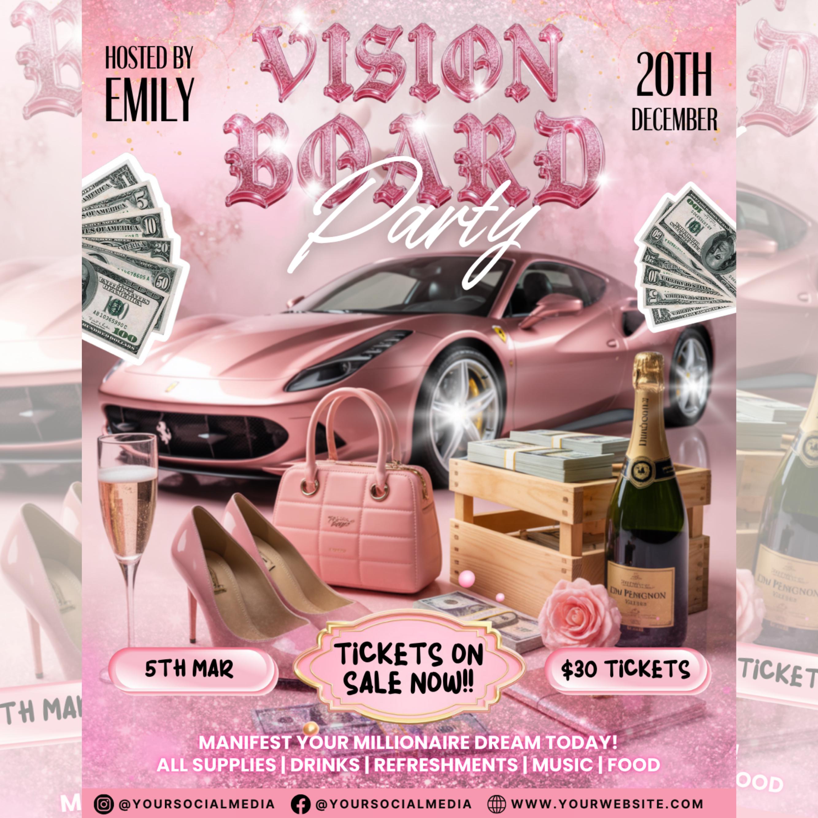 Vision Board Flyer, Vision Board Party Flyer,Manifesting Event Flyer,Vision Board Party Flyer,Manifestation board party flyer,Canva Template