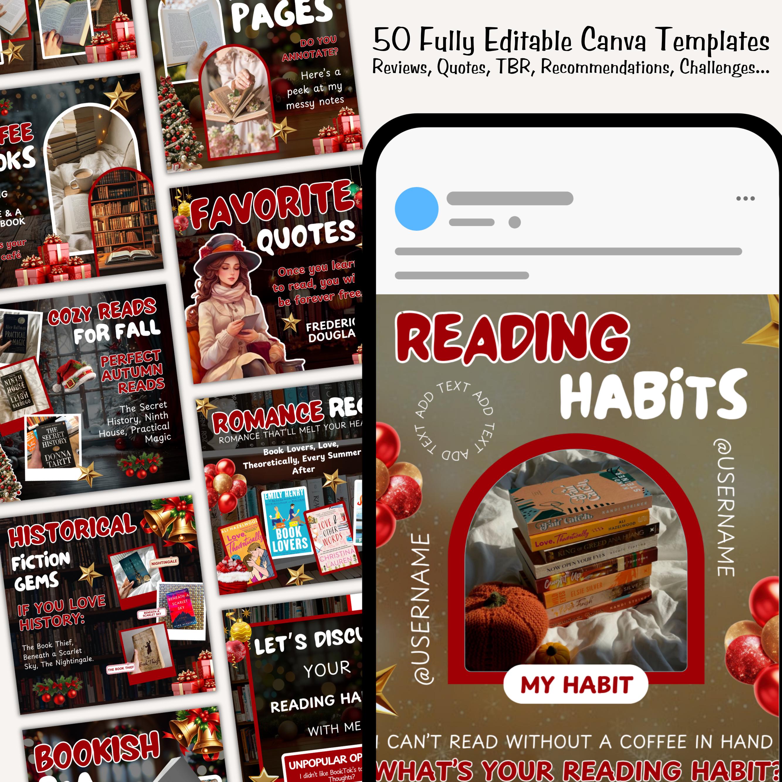 Christmas Bookstagram Carousel Template, Booktok Instagram Posts,Cozy Aesthetic Post for Book Lovers,Authors & Bloggers Social Media Content