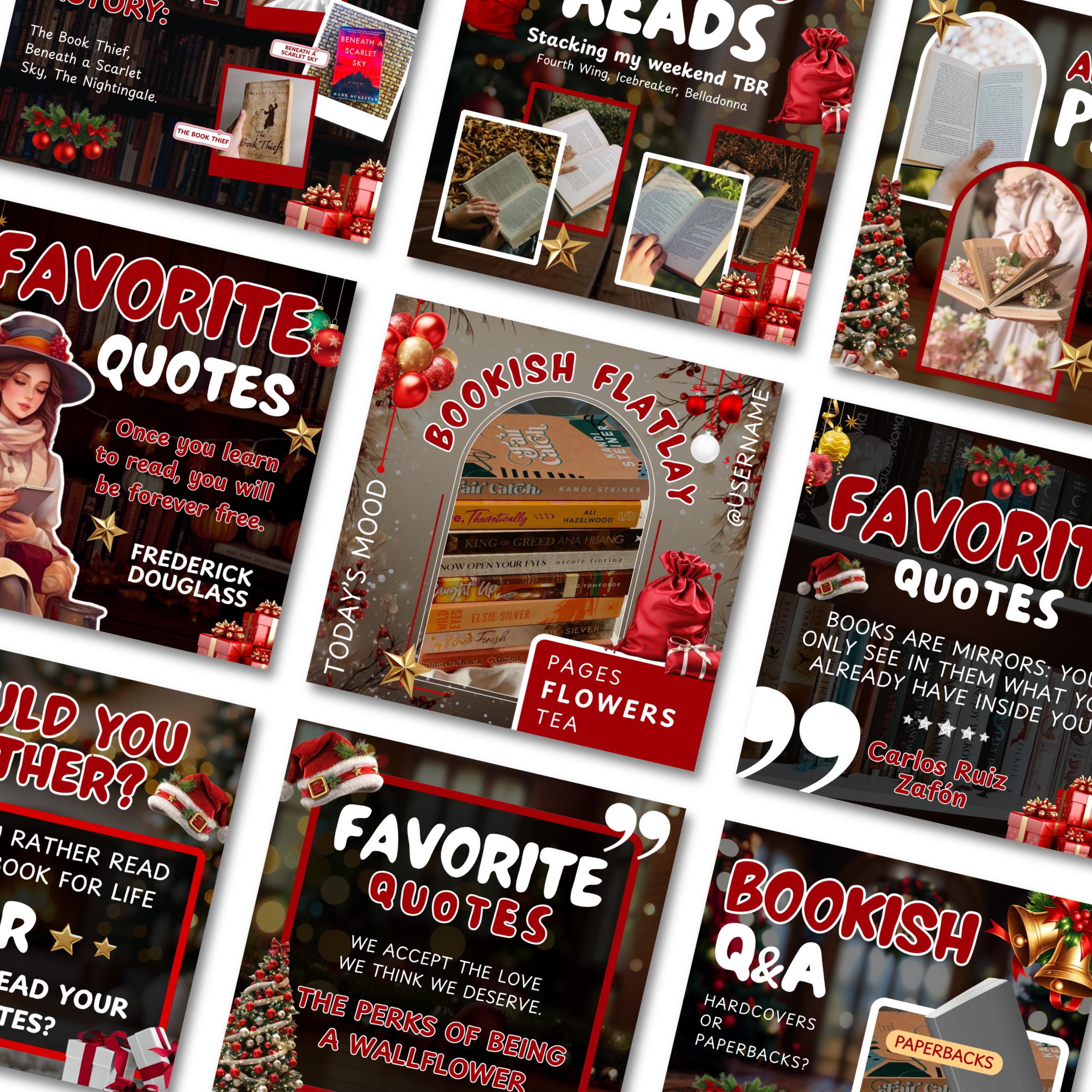 Christmas Bookstagram Carousel Template, Booktok Instagram Posts,Cozy Aesthetic Post for Book Lovers,Authors & Bloggers Social Media Content