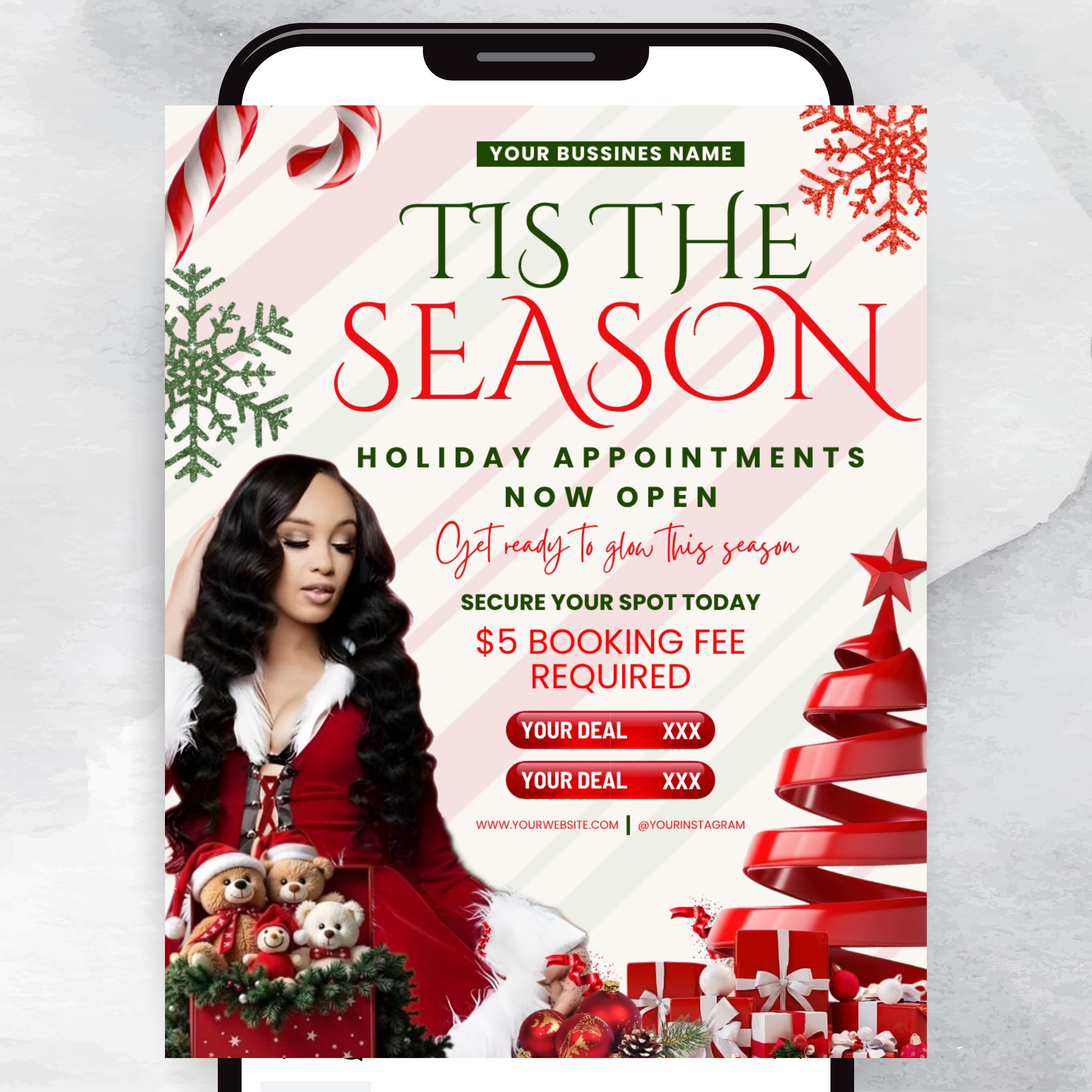 Christmas Booking Flyer, December Booking Flyer, Tis The Season Christmas Appointments, Holiday Sale For Hair,Lash,Makeup,Nails, Wig,Braids