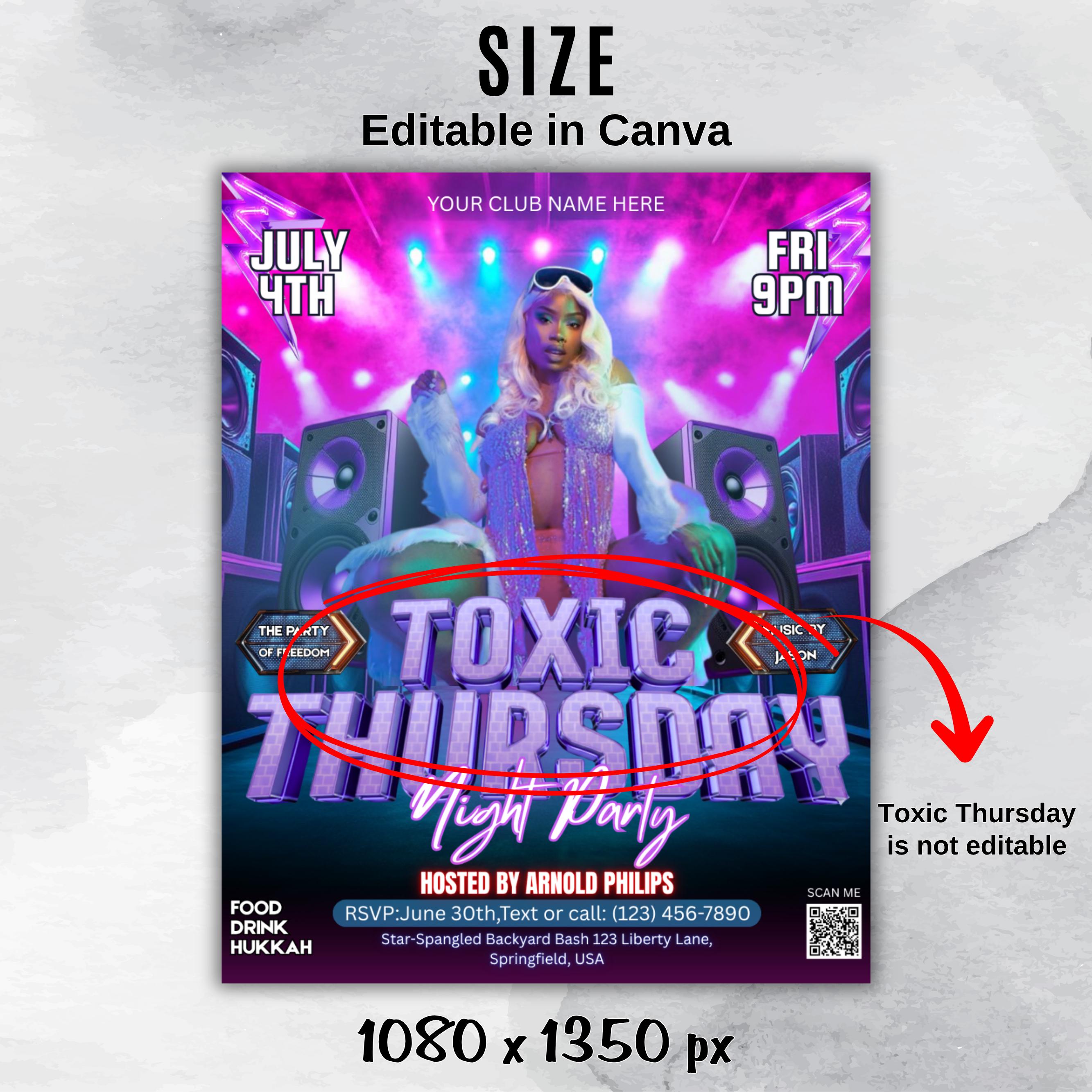 Toxic Thursday Party Flyer, Editable Thursday Party Flyer Template, DJ Nightclub Party For Toxic Adults, Hot Girls Party, Instant download