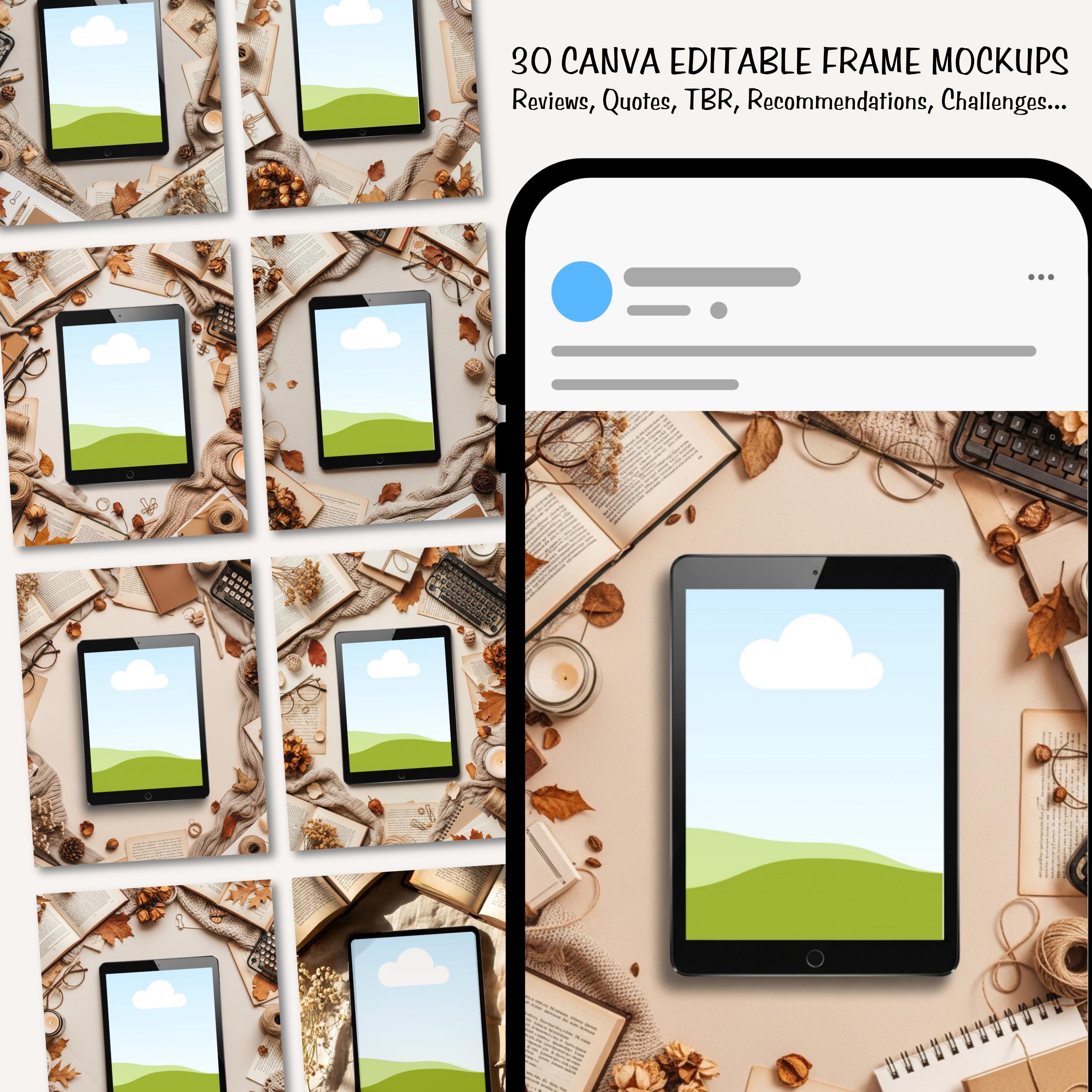 30 Light Academia Bookstagram Tablet Mockup Bundle, Editable Bookstagram Flatlay Mockup Templates, Mockups For Party Favor, Instant Download