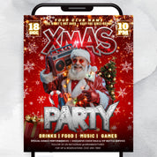 Christmas Party Flyer, Nightclub Flyer For Christmas Celebration, Holiday Dj Party Flyer Template, Canva Editable Santa Party Flyer