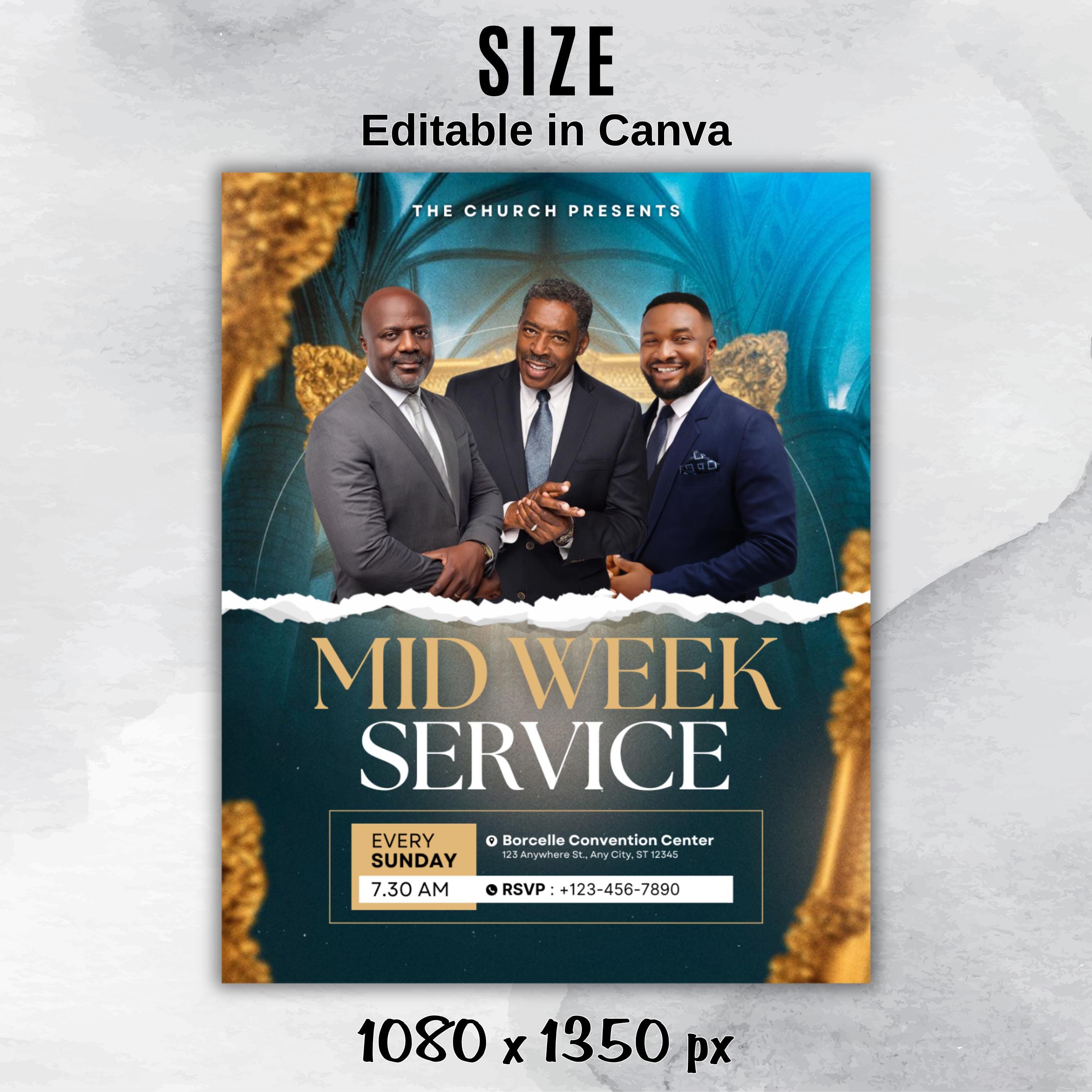 Midweek Service Church Flyer, Bible Study and Prayer Night Flyer, Editable Church Flyer Template, Canva Church Event Flyer