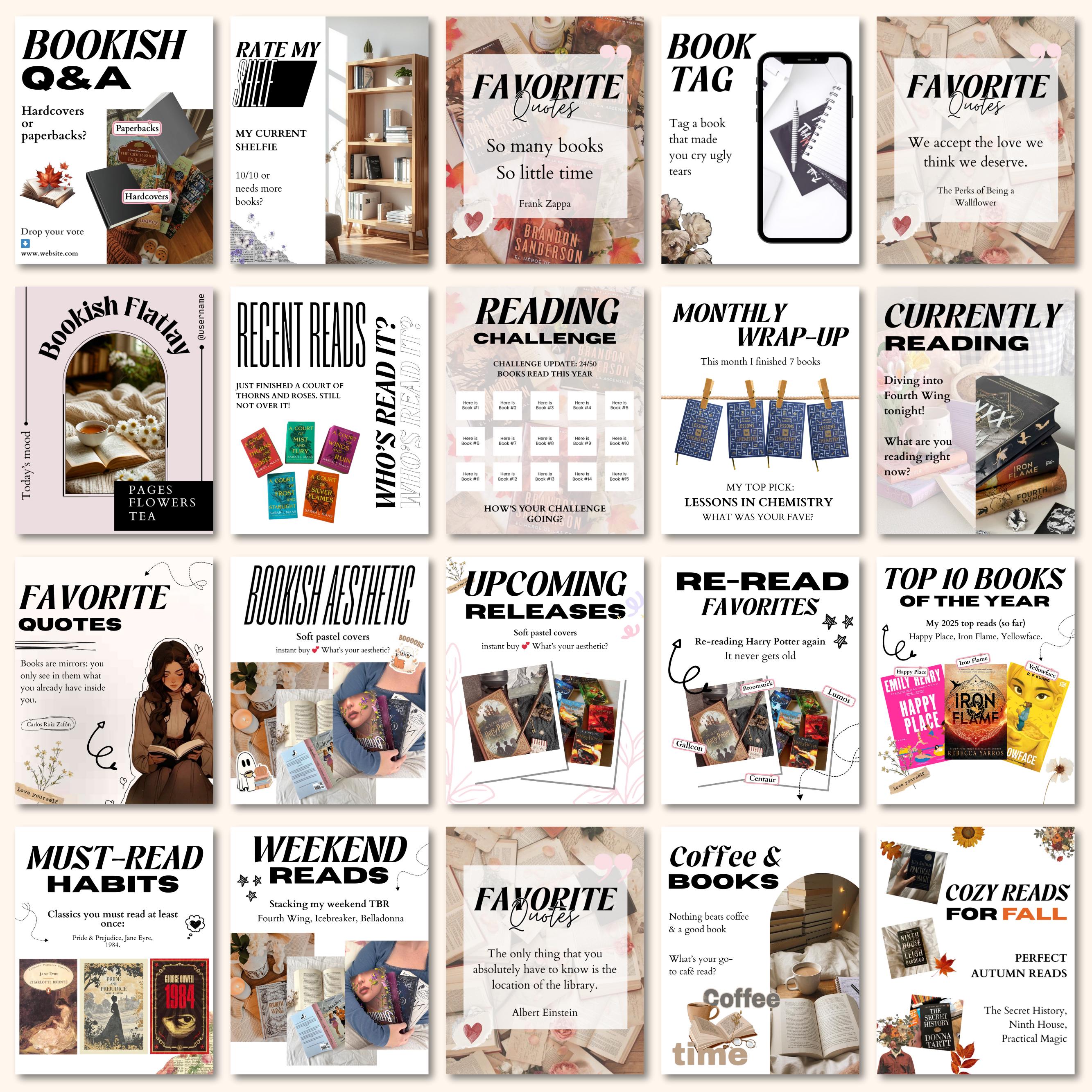Bookstagram Instagram Templates, Bookstagram Canva Template, Bookish Instagram Post, Authors, Bookstagrammers Post, Aesthetic Cozy Booktok