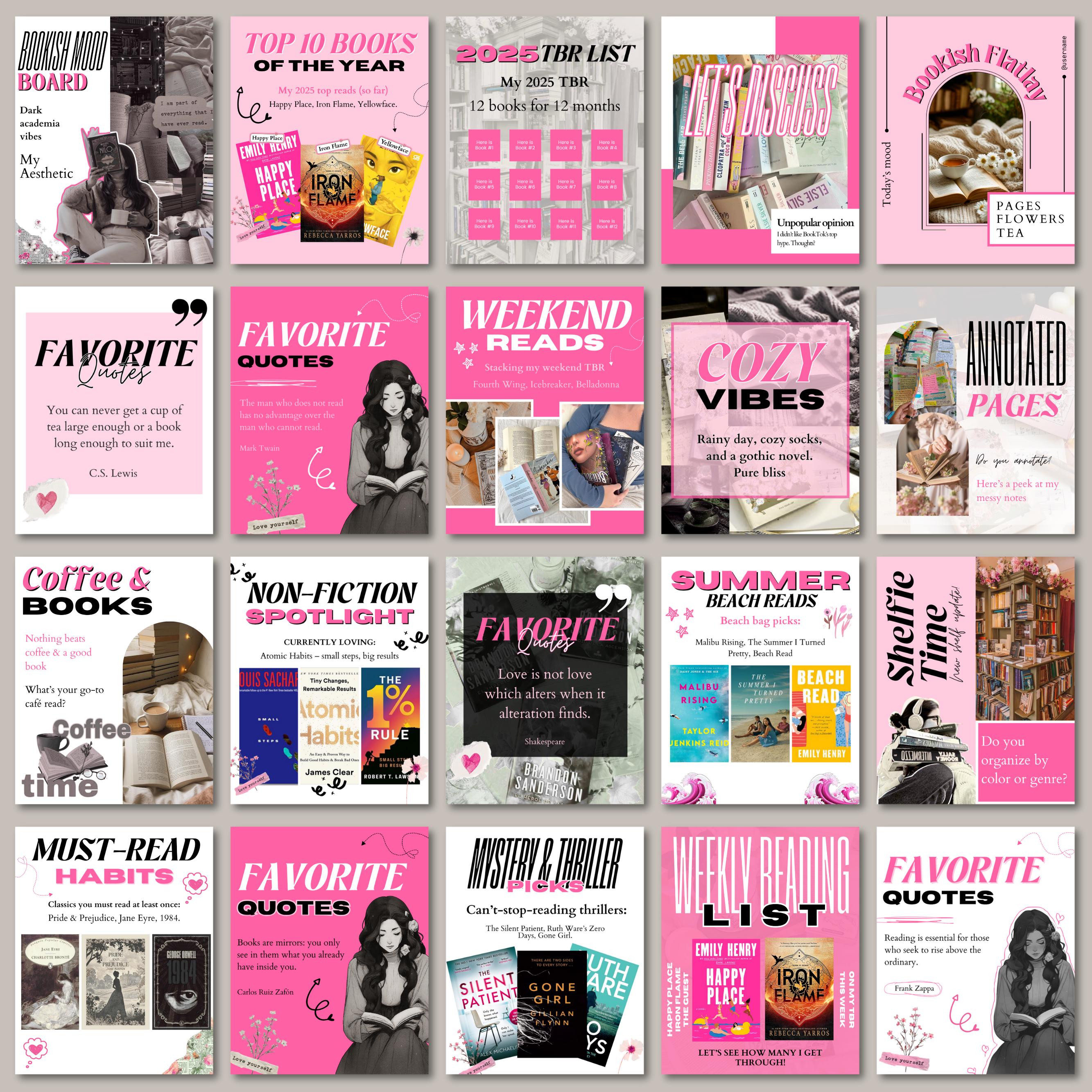 Pink Bookstagram Canva Template,Bookstagram Book Review Template,Author Bookstagram Romance Template,Canva Template Social Media Bookstagram