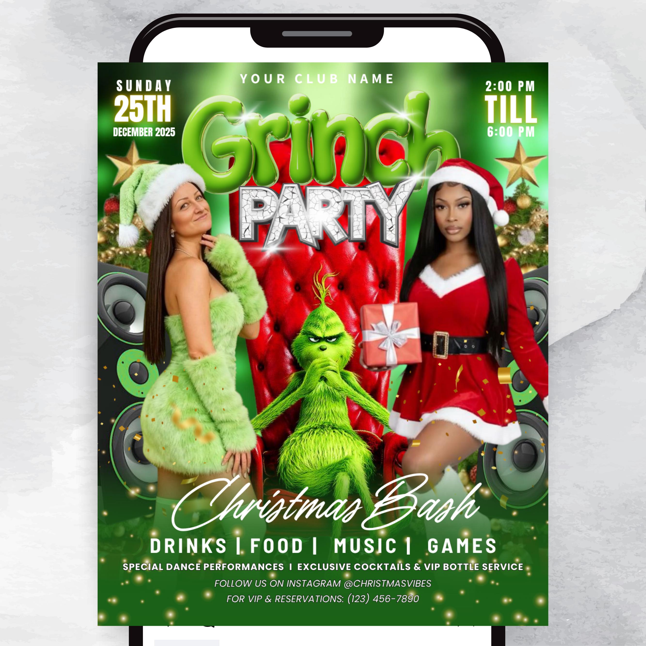 Christmas Party Flyer, Nightclub Flyer For Christmas Celebration, Holiday Dj Party Flyer Template, Canva Editable Santa Party Flyer