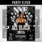 New Year Eve Party Flyer, All Black 2026 NYE Flyer, Night Event Flyer, DIY Event Flyer, Dj Party Flyer Template, Countdown Night Event Flyer