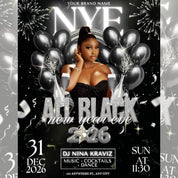 New Year Eve Party Flyer, All Black 2026 NYE Flyer, Night Event Flyer, DIY Event Flyer, Dj Party Flyer Template, Countdown Night Event Flyer