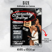 January Booking Flyer Template | New Year Bookings Canva | Hair Lash Nail Makeup | Book Now Flyer | Jan Appointments