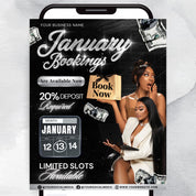 January Booking Flyer Template | New Year Bookings Canva | Hair Lash Nail Makeup | Book Now Flyer | Jan Appointments