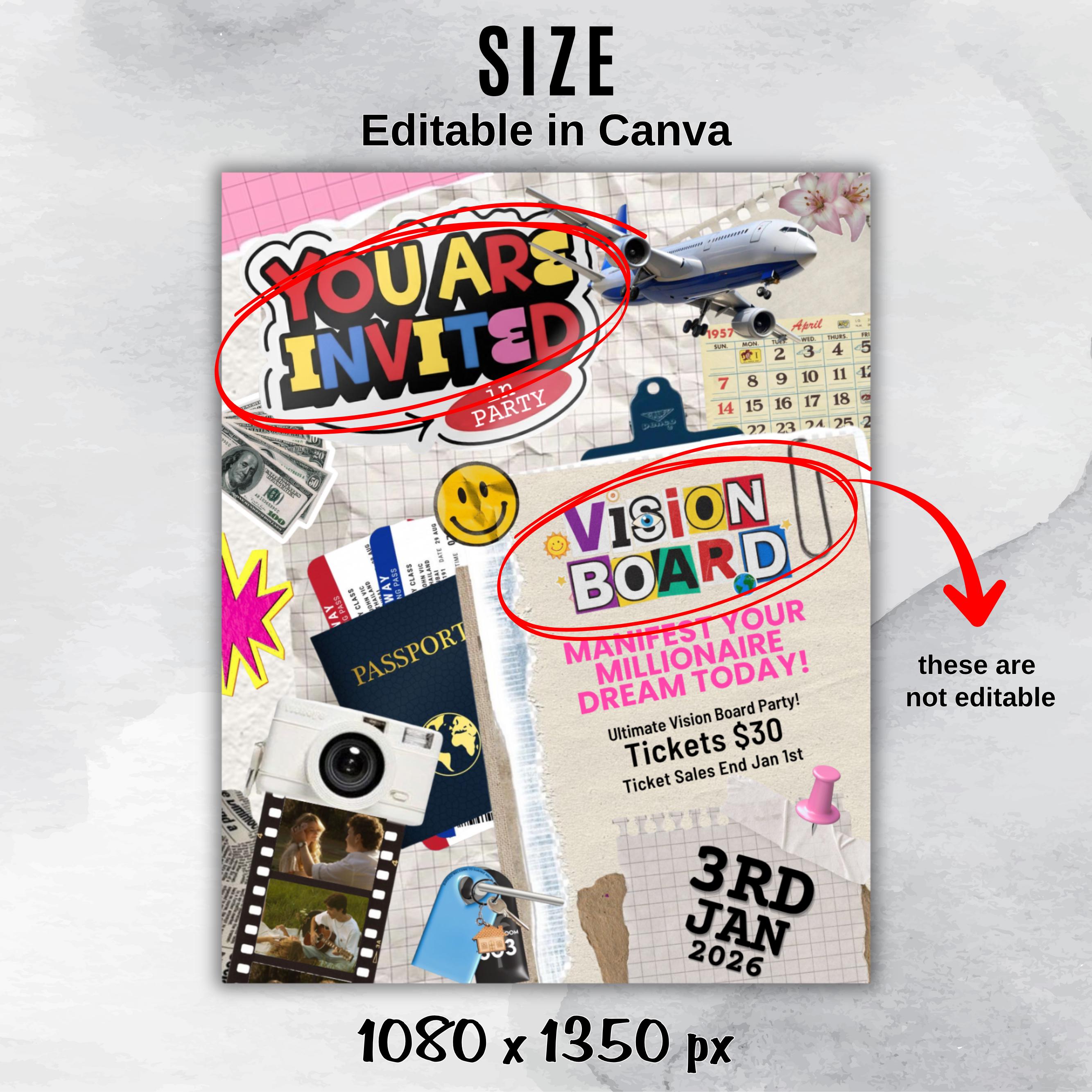 Vision Board Flyer, Vision Board Party Flyer,Manifesting Event Flyer,Vision Board Party Flyer,Manifestation board party flyer,Canva Template