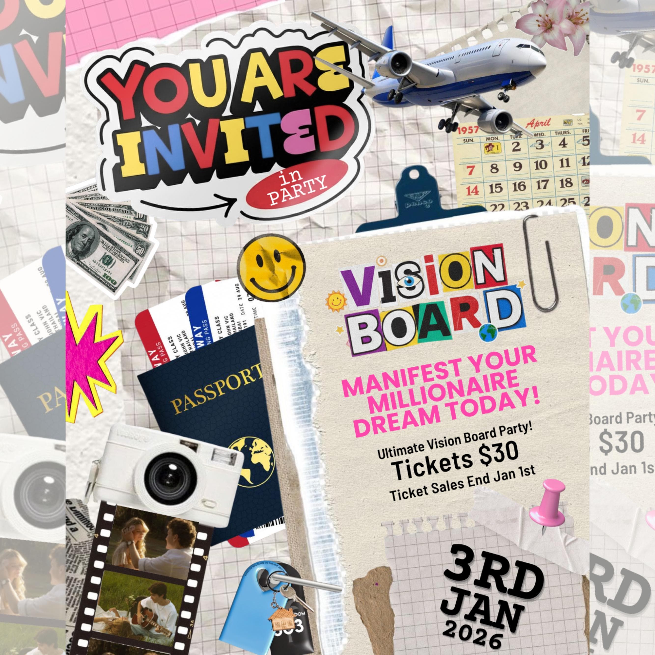Vision Board Flyer, Vision Board Party Flyer,Manifesting Event Flyer,Vision Board Party Flyer,Manifestation board party flyer,Canva Template