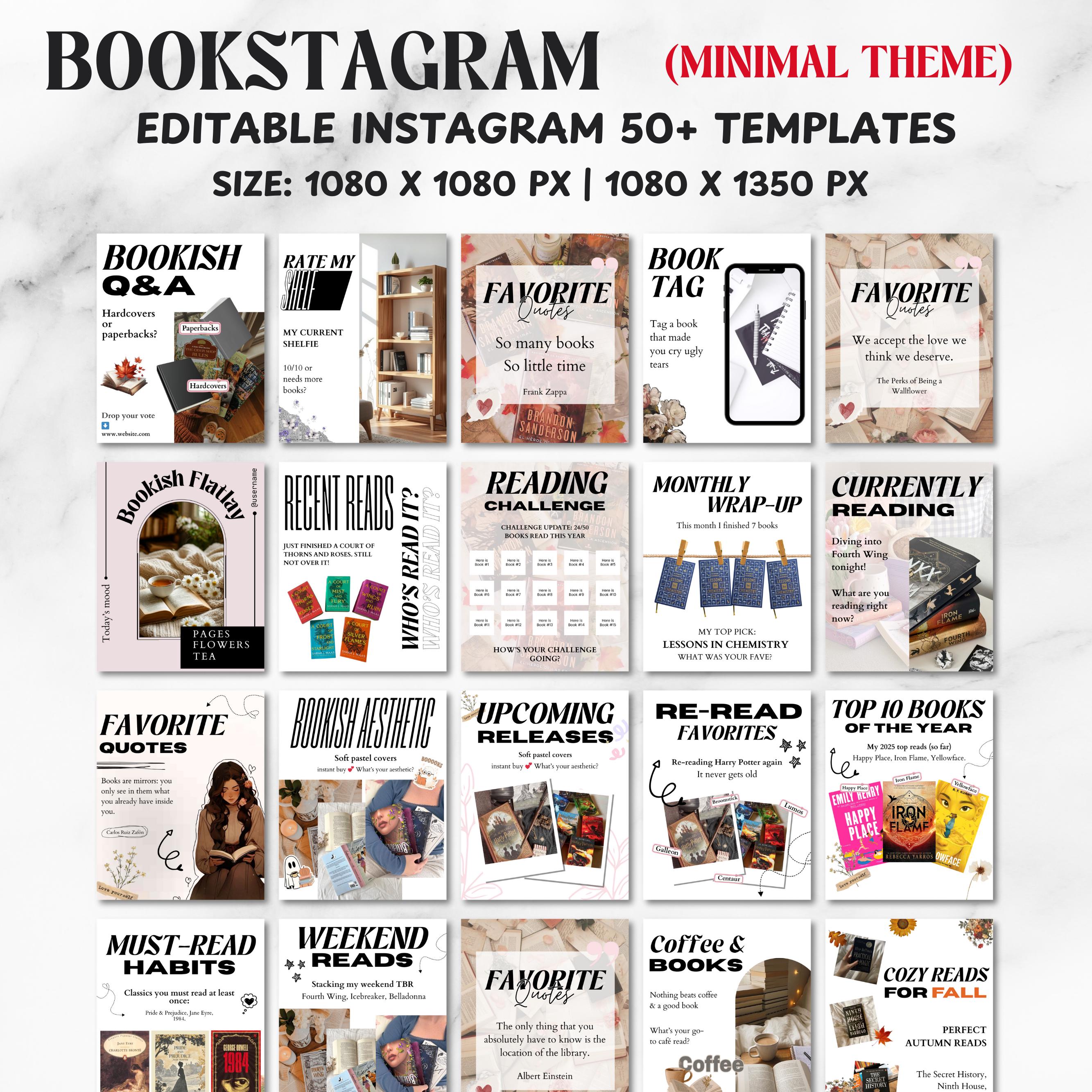 Bookstagram Template Instagram for Canva, Bookish Social Media Kit, Book Lover Social Media Post, Bookish Insta Reels ,Authors, Bloggers