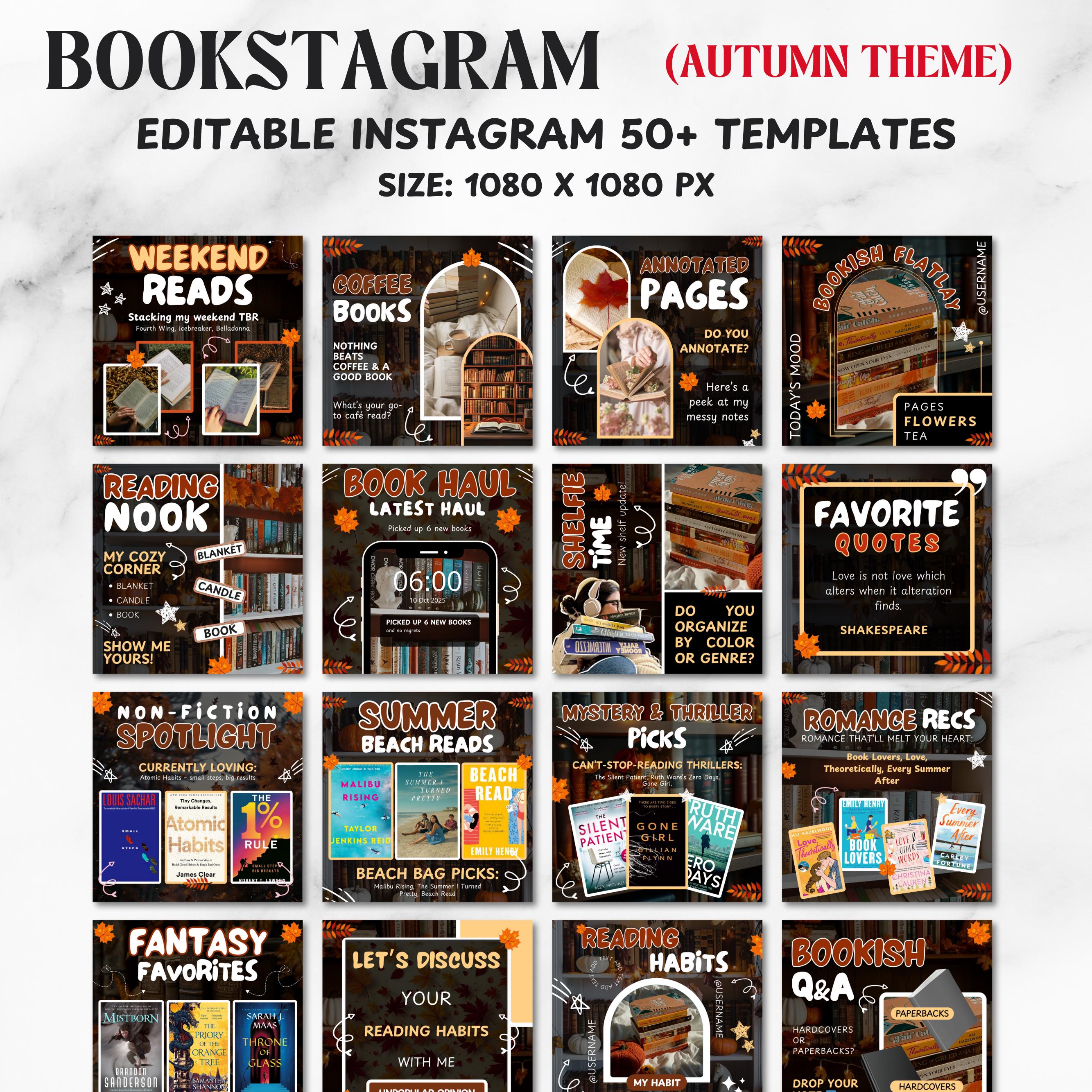 Bookstagram Template Instagram for Canva, Bookish Social Media Kit, Book Lover Social Media Post, Bookish Insta Reels ,Authors, Bloggers