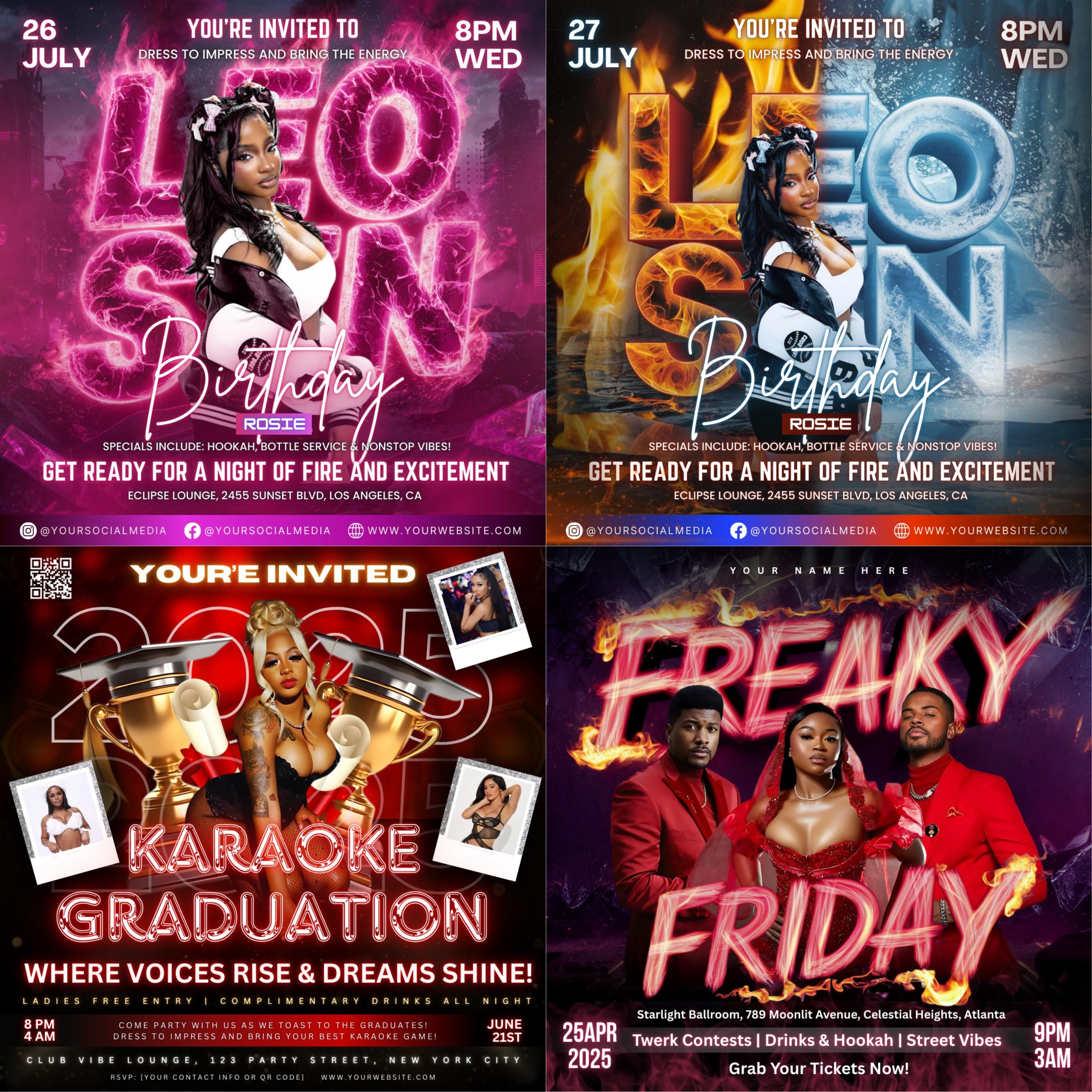 Party Flyers Bundle, Club Party Flyers, Night Club Flyers, Freaknik Party Flyer, Birthday Event Flyer Sunday Hangover Party Flyer Pool Party