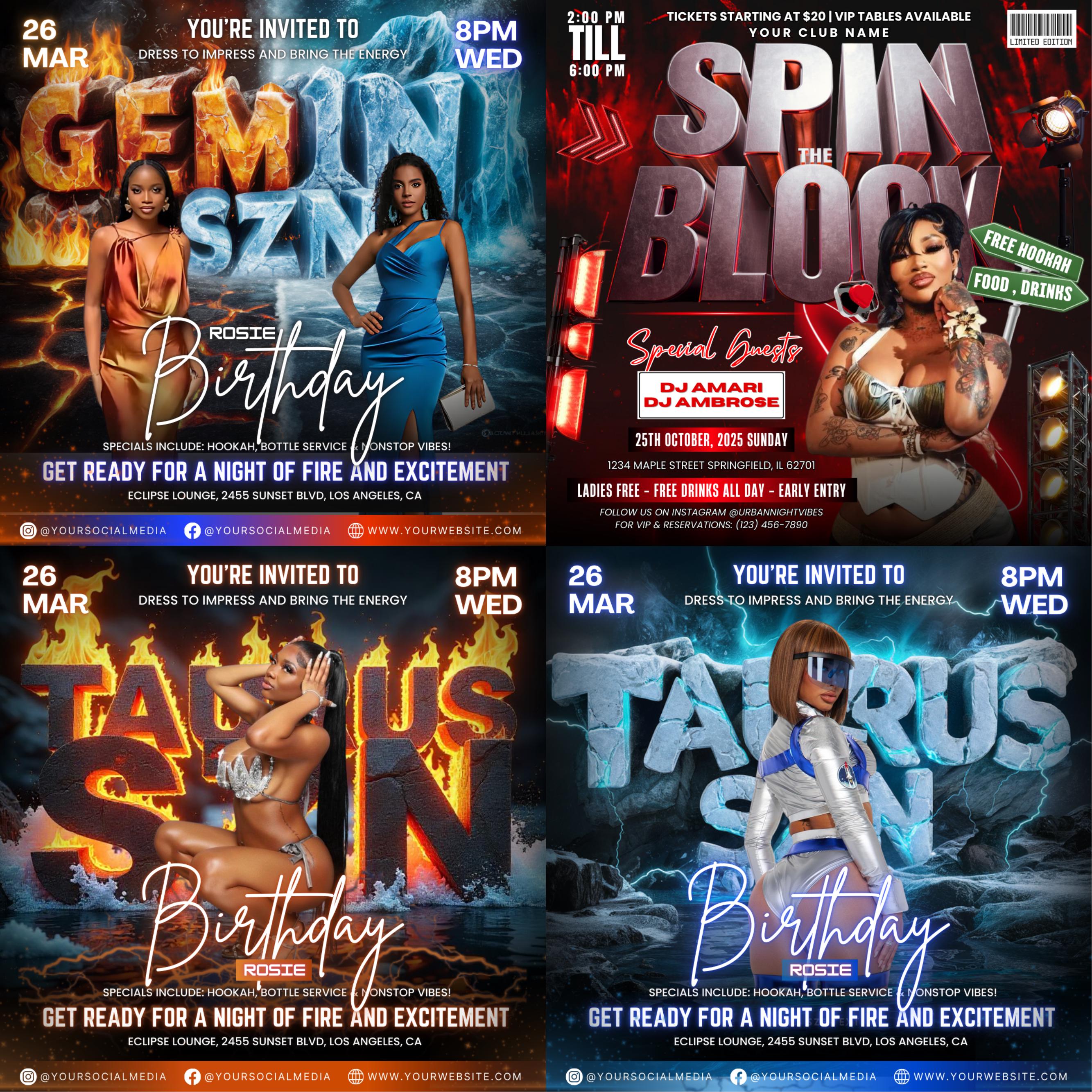 Party Flyers Bundle, Club Party Flyers, Night Club Flyers, Freaknik Party Flyer, Birthday Event Flyer Sunday Hangover Party Flyer Pool Party