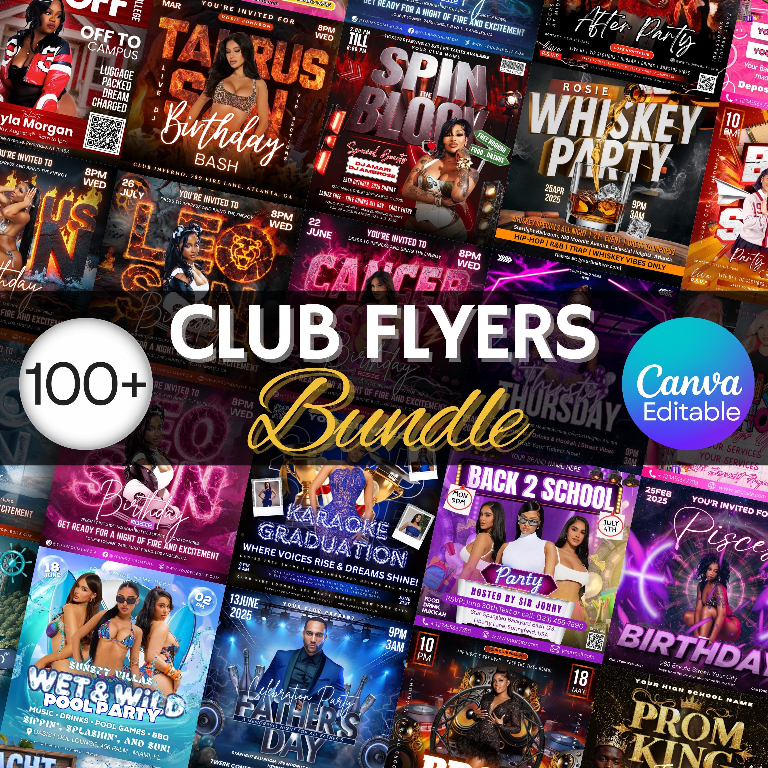 Party Flyers Bundle, Club Party Flyers, Night Club Flyers, Freaknik Party Flyer, Birthday Event Flyer Sunday Hangover Party Flyer Pool Party