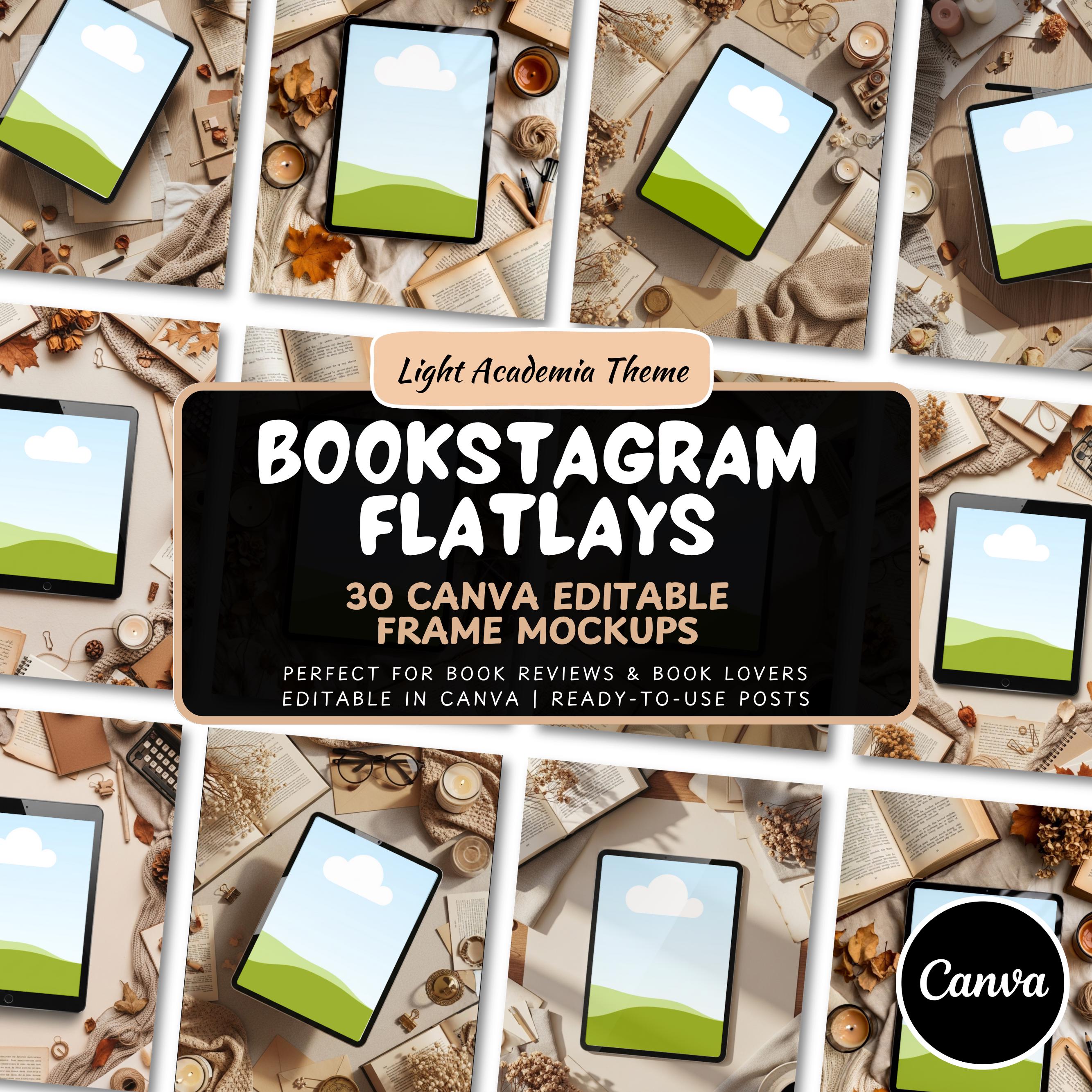 30 Light Academia Bookstagram Tablet Mockup Bundle, Editable Bookstagram Flatlay Mockup Templates, Mockups For Party Favor, Instant Download
