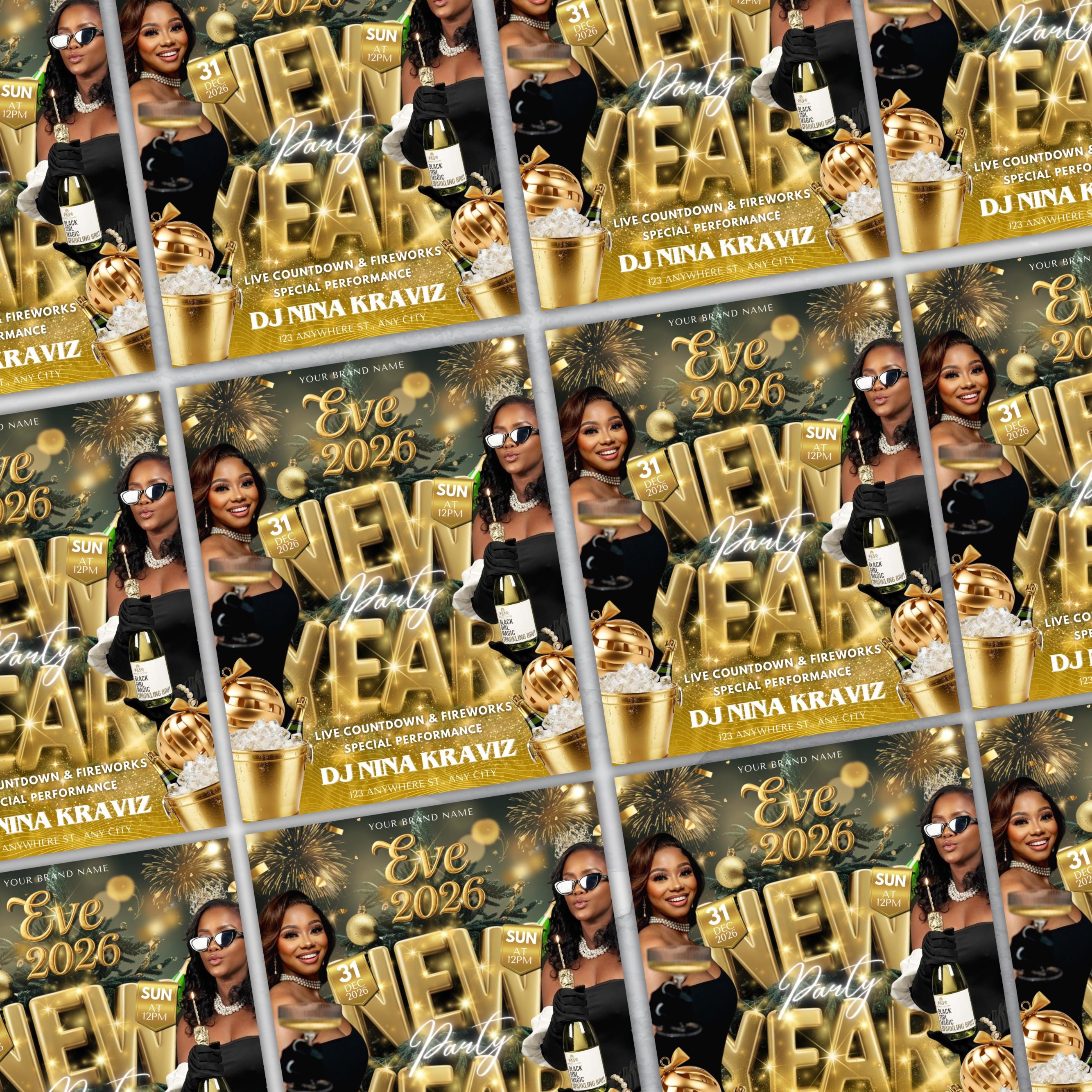New Year Party Flyer 2026 Canva Template | Happy New Year Countdown Event Flyer | DJ Nightclub Party Invitation