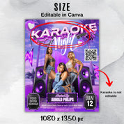 Karaoke Night Flyer, Nightclub Party Flyer, Karaoke Night Invite, DJ Party Invite, Social media flyer, Editable Canva, Instant download
