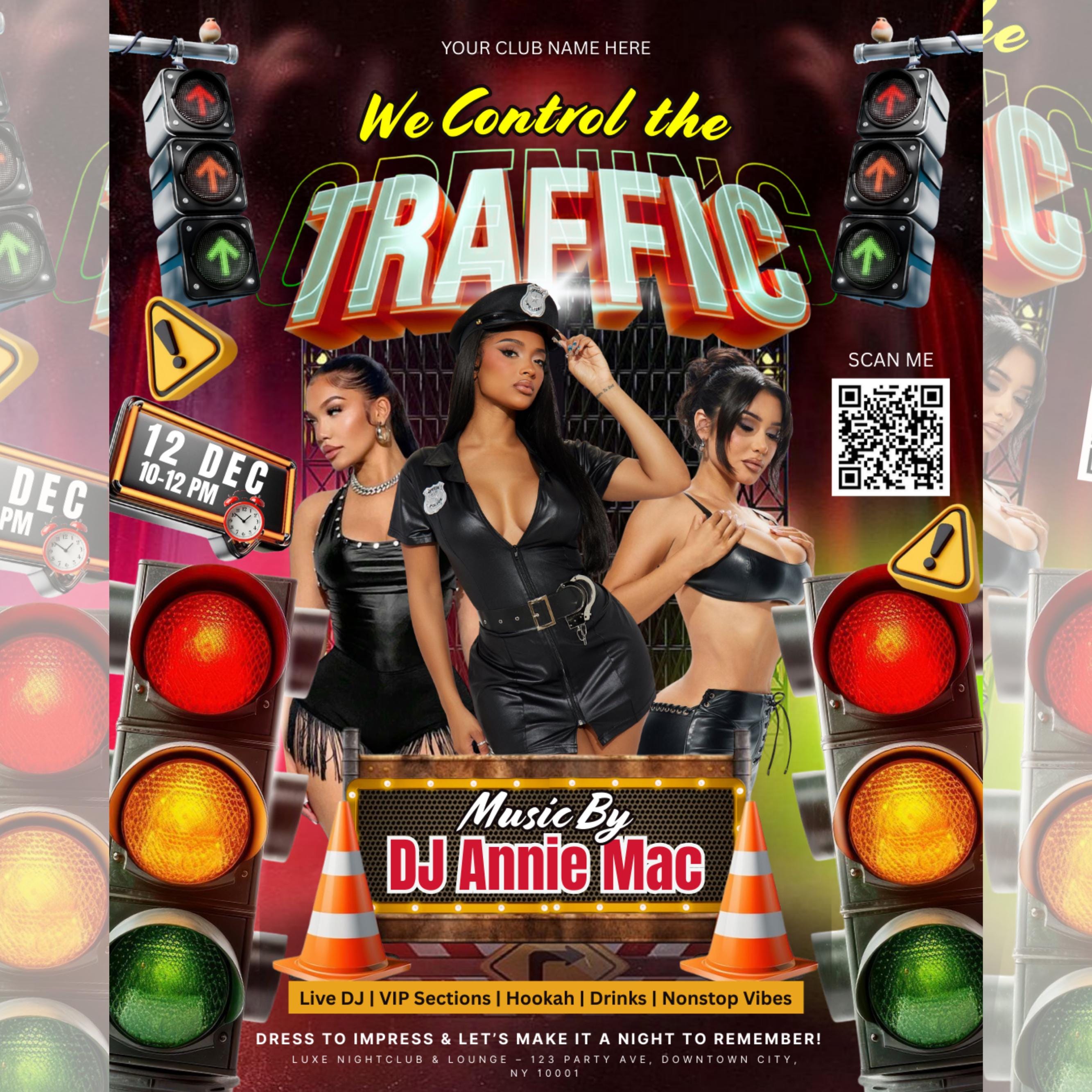 Trendy Traffic Party Flyer Template for Adult DJ Nightclub Events - Hot Girls Party Vibes