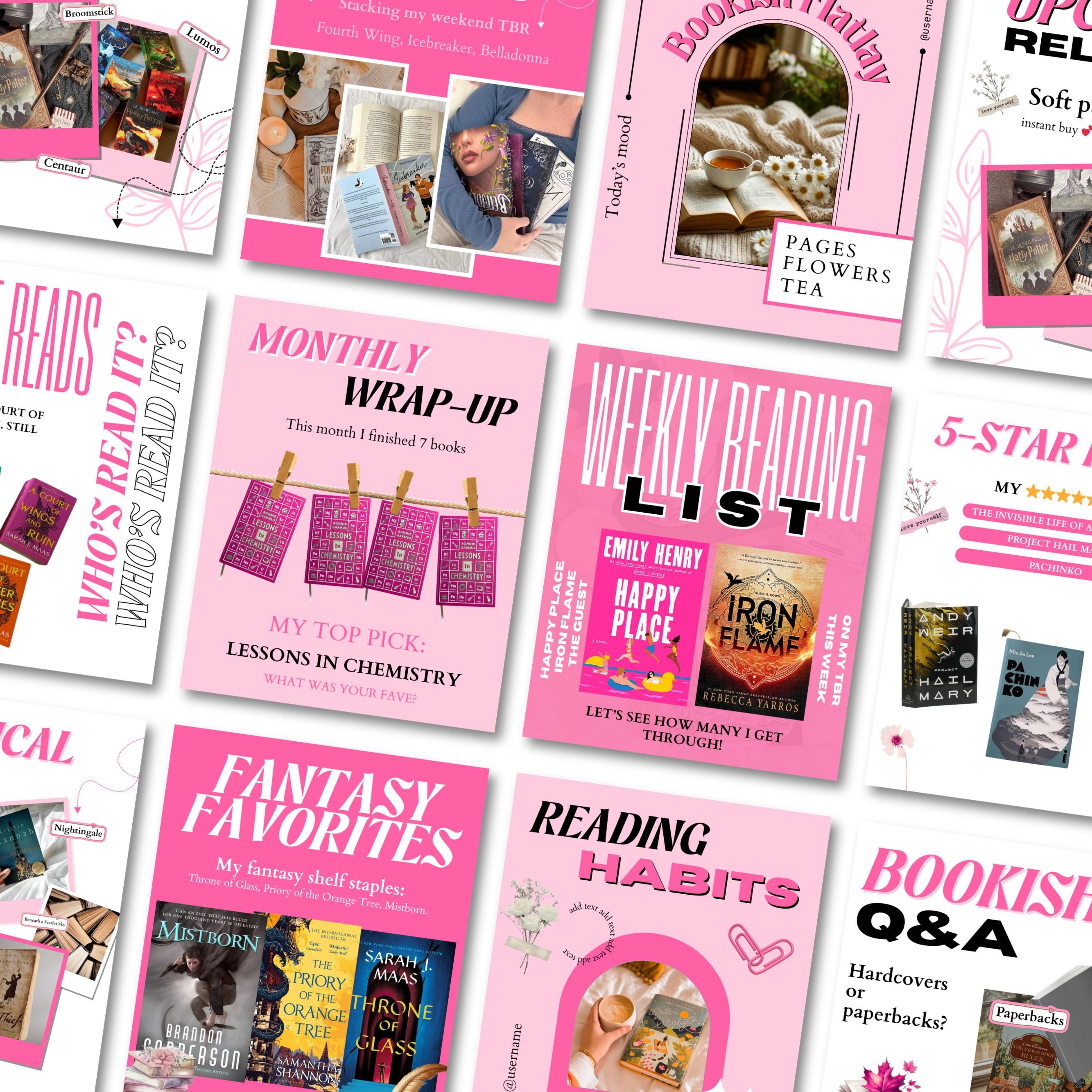 Pink Bookstagram Canva Template,Bookstagram Book Review Template,Author Bookstagram Romance Template,Canva Template Social Media Bookstagram